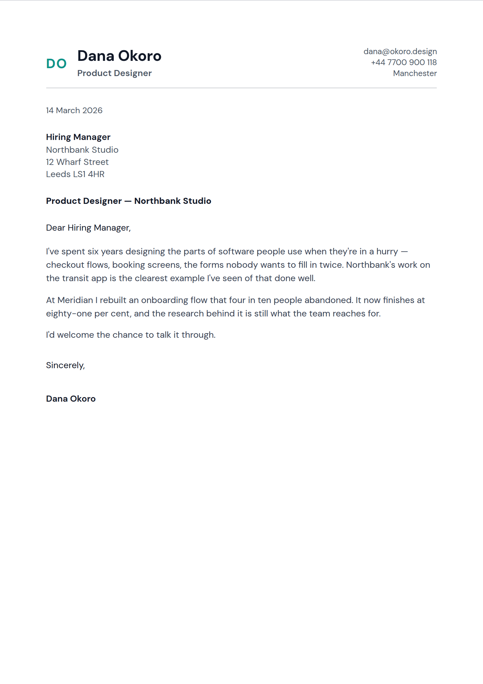 Ampersand cover letter template