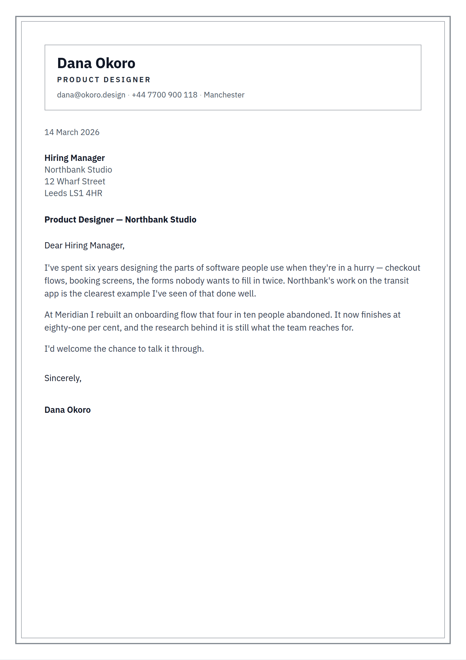 Architrave cover letter template