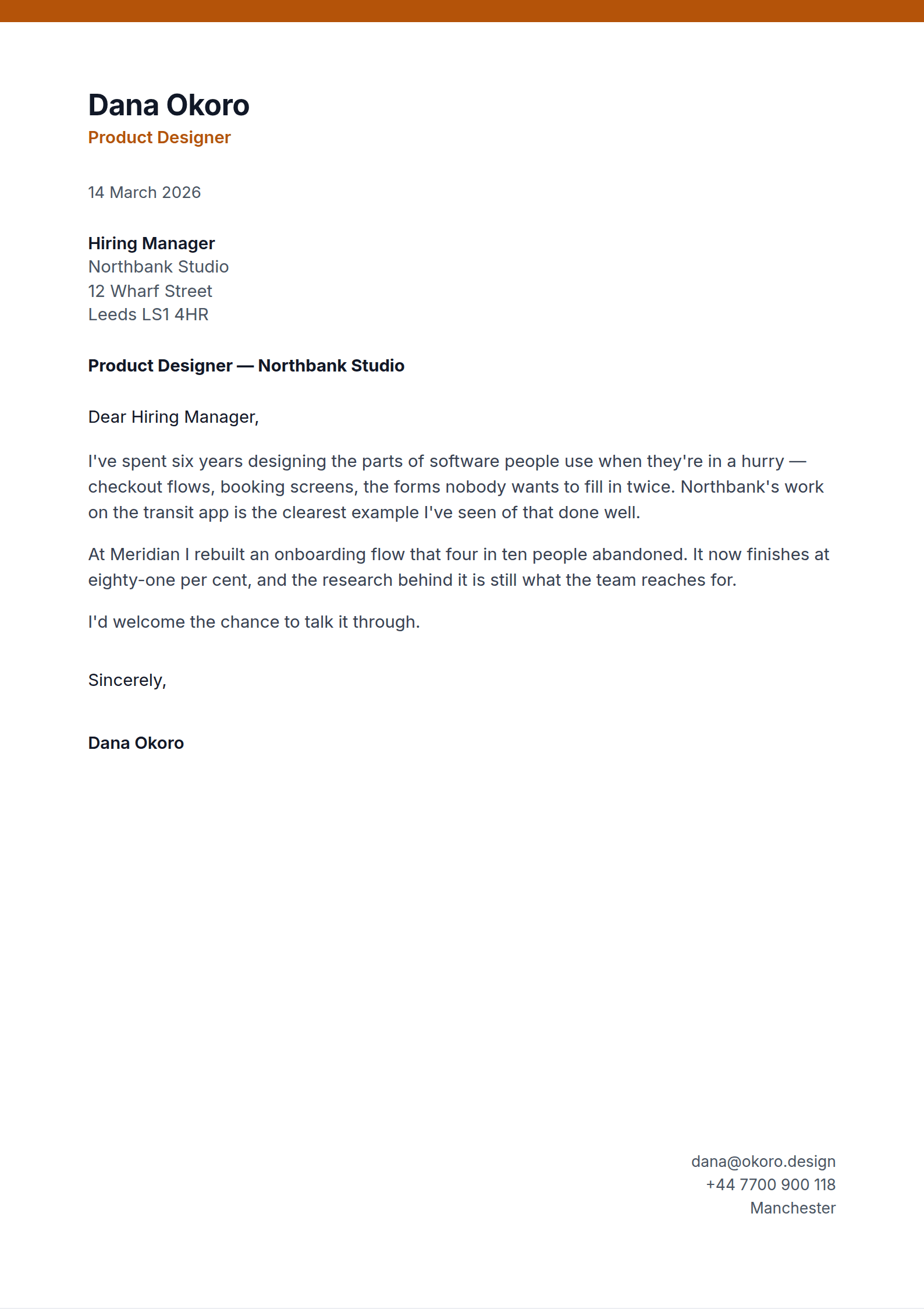 Audience cover letter template