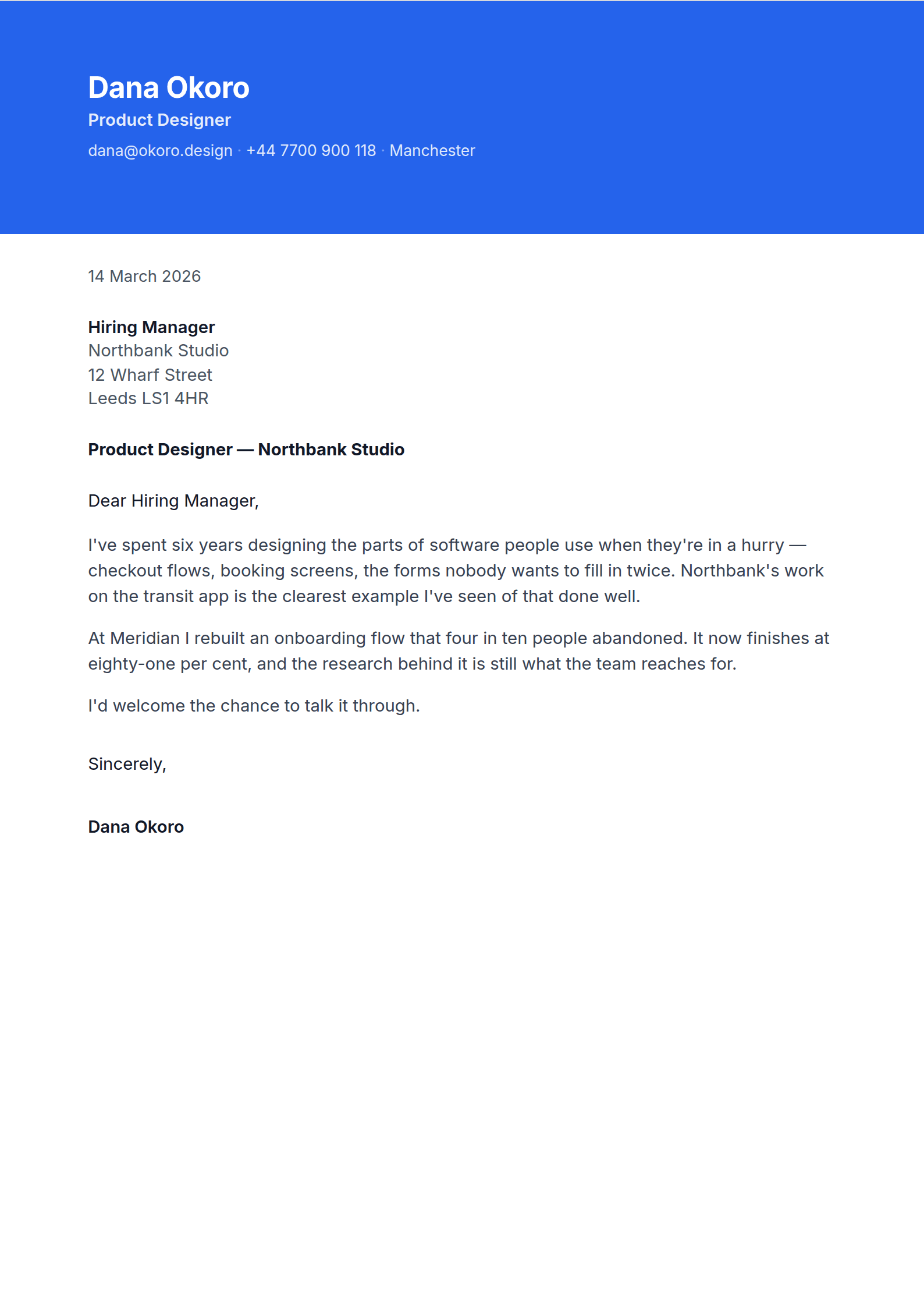 Banner cover letter template