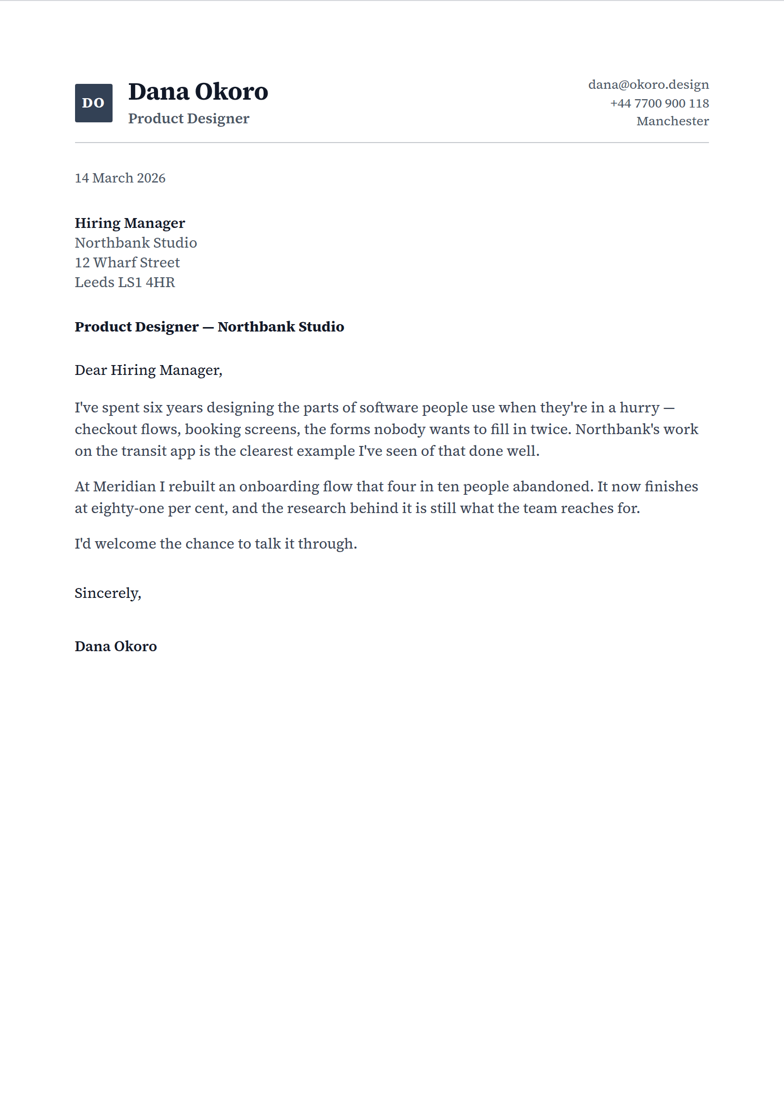 Cachet cover letter template