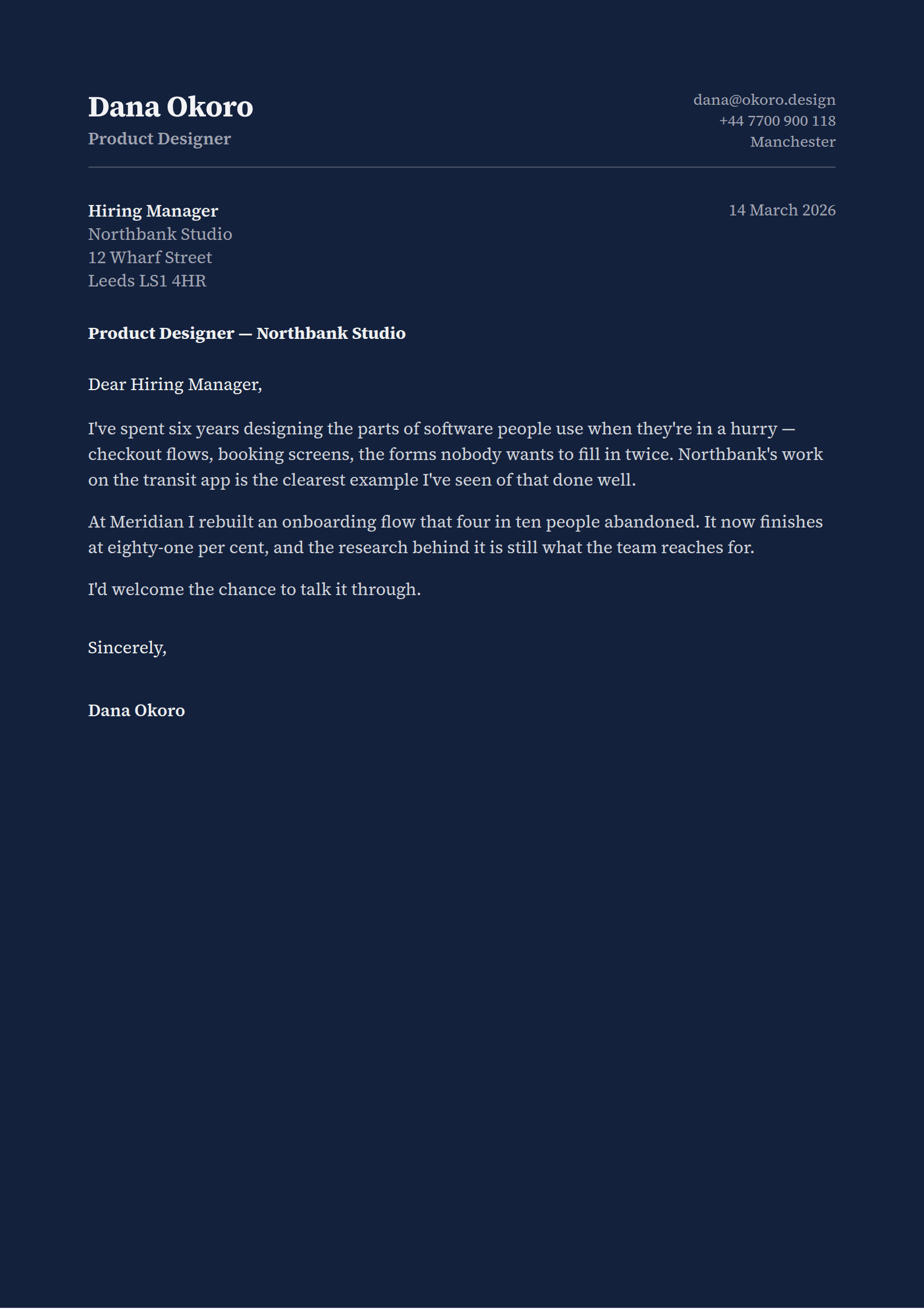 Chambers cover letter template