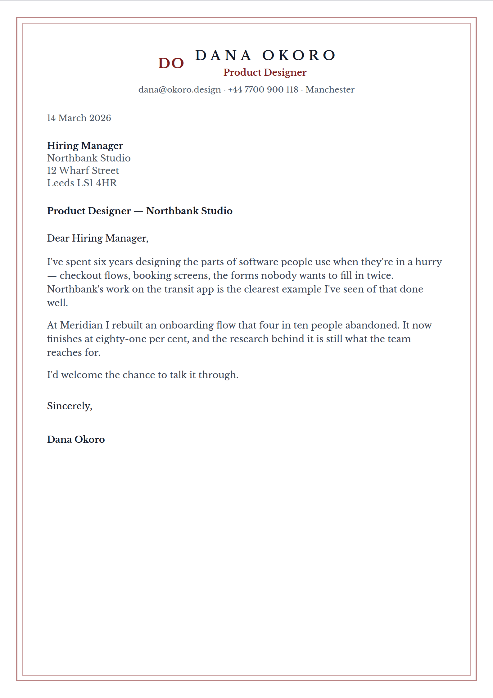 Chancellor cover letter template