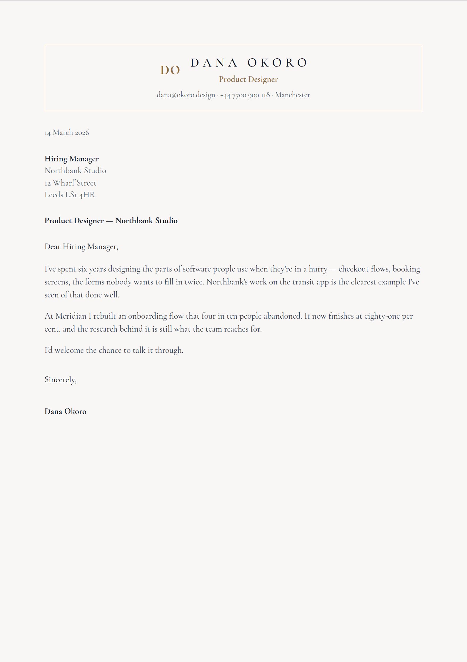 Charter cover letter template