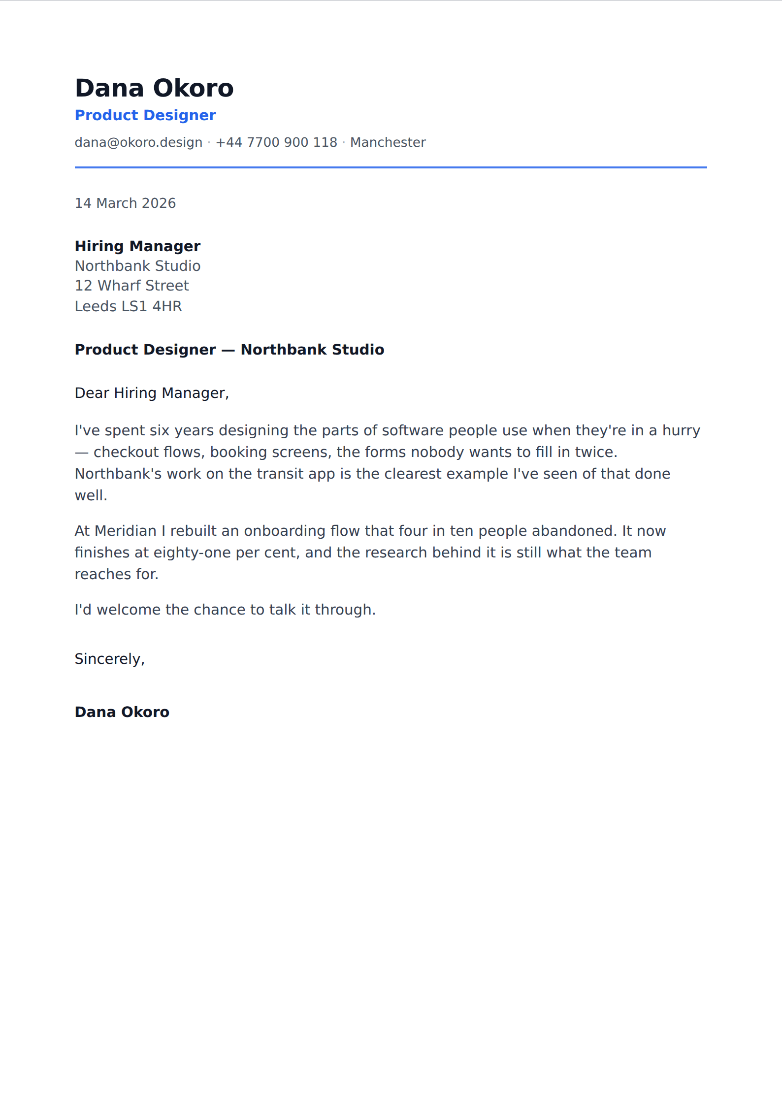Classic cover letter template