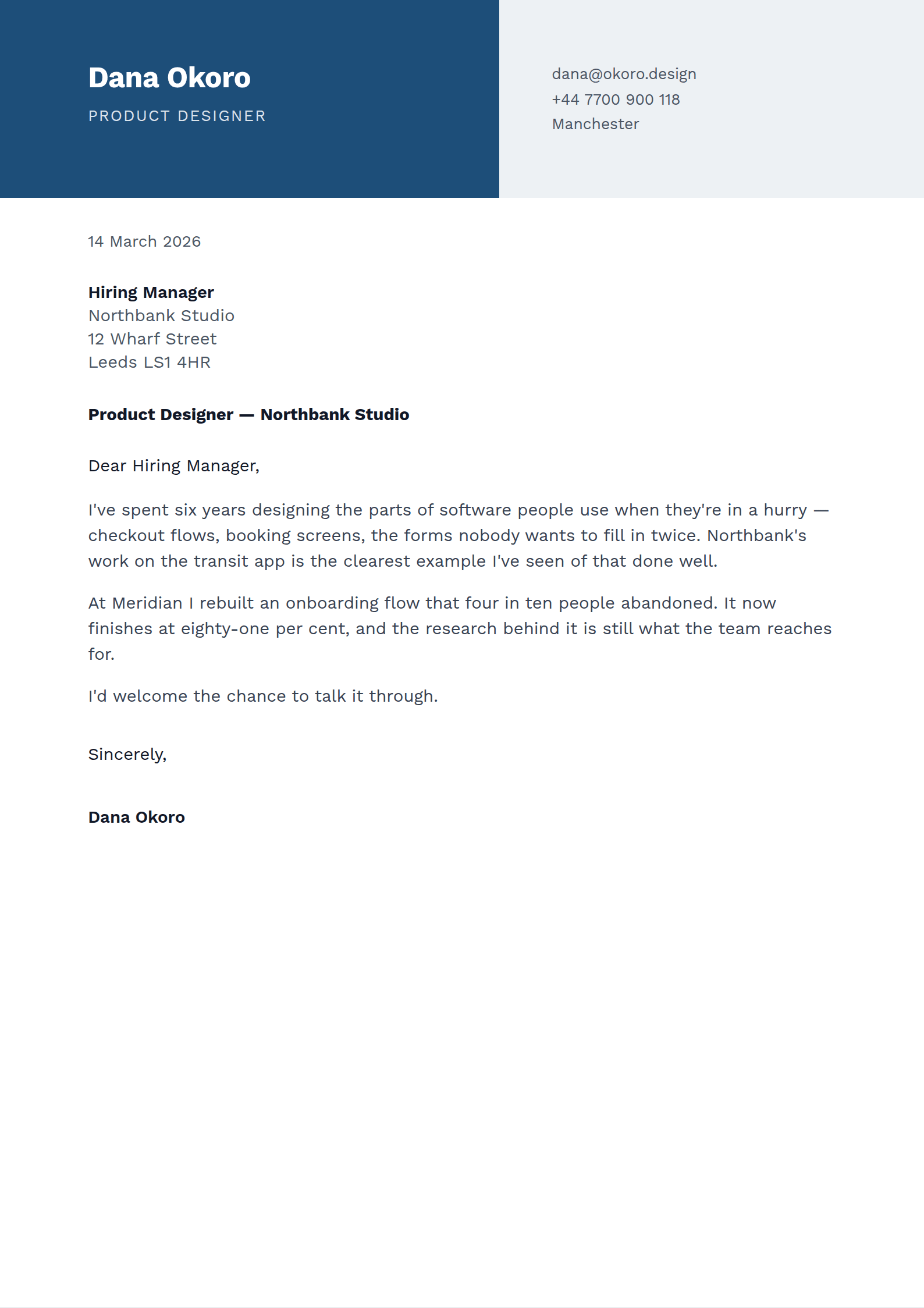 Column cover letter template