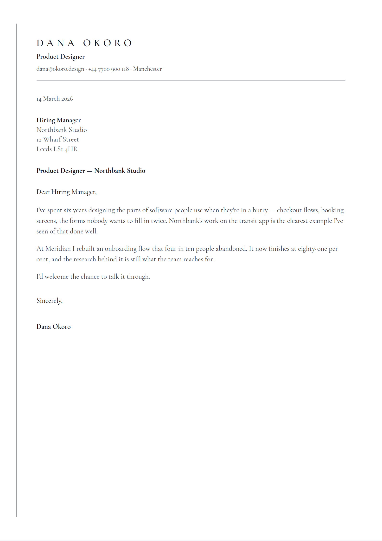 Copperplate cover letter template