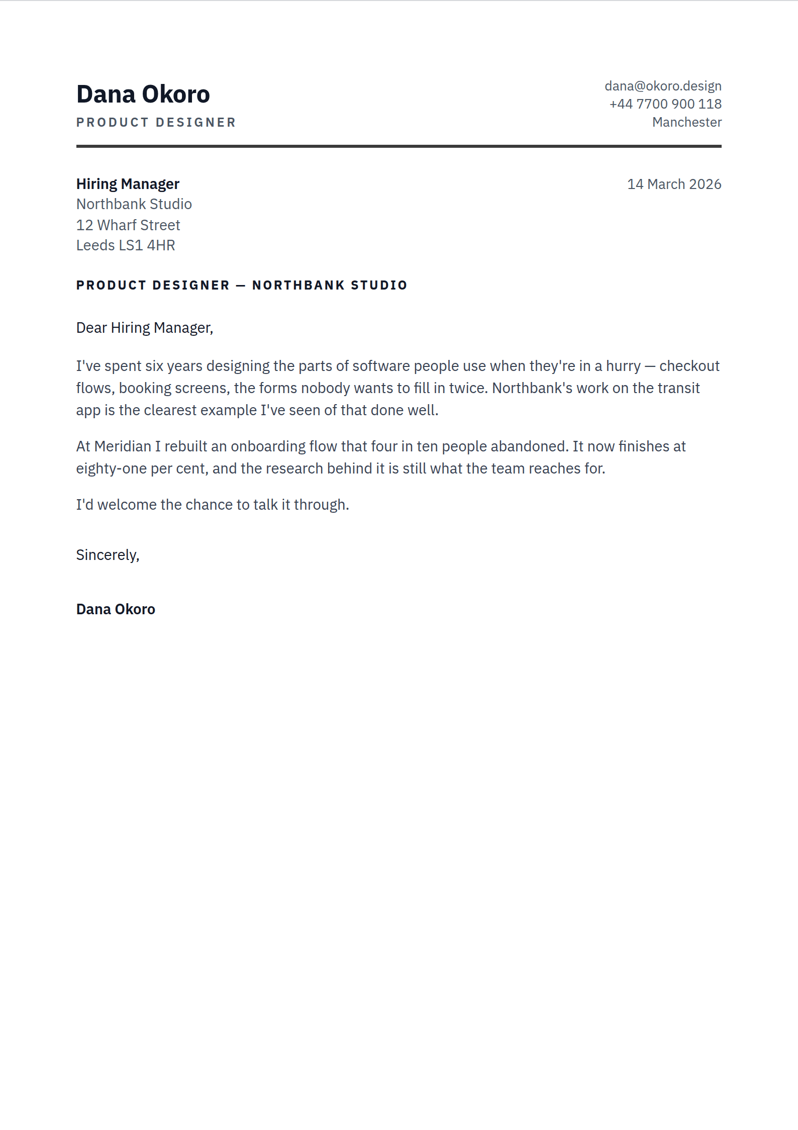 Dateline cover letter template