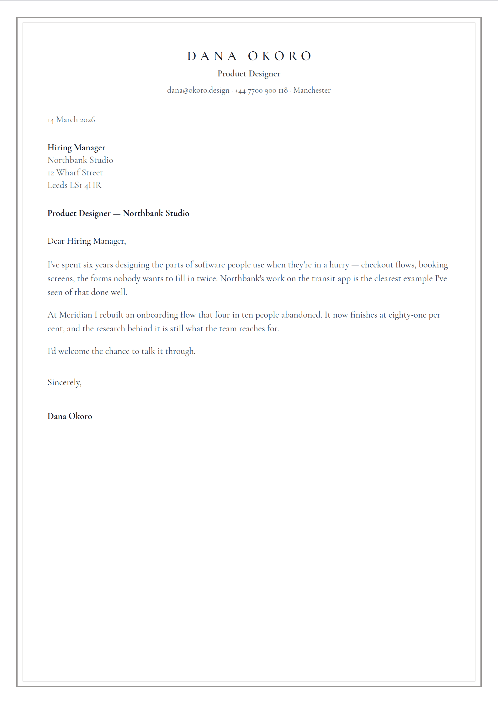 Deckle cover letter template