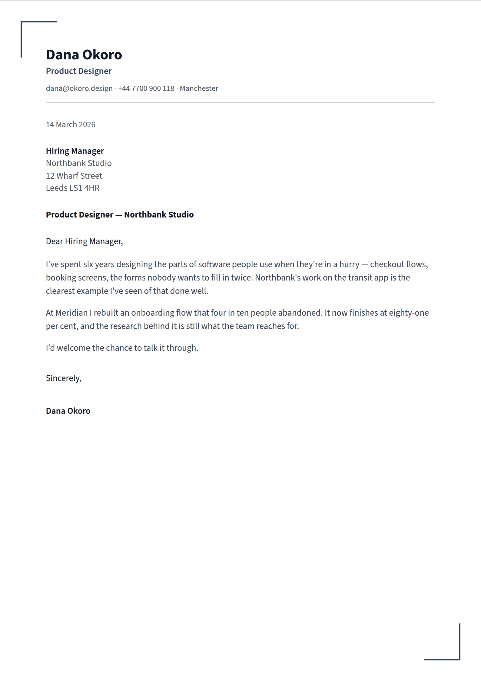 Delivery cover letter template