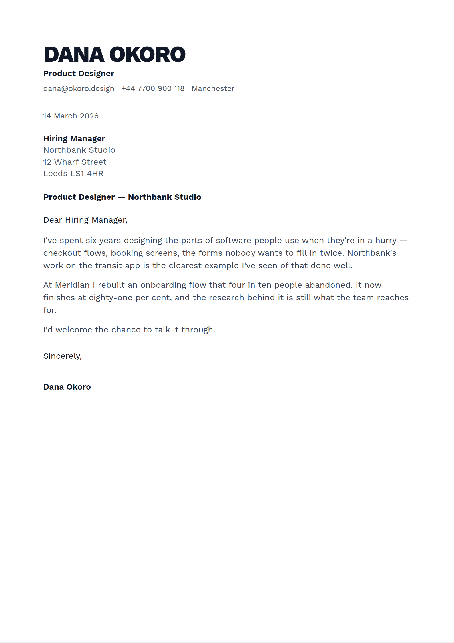 Descender cover letter template