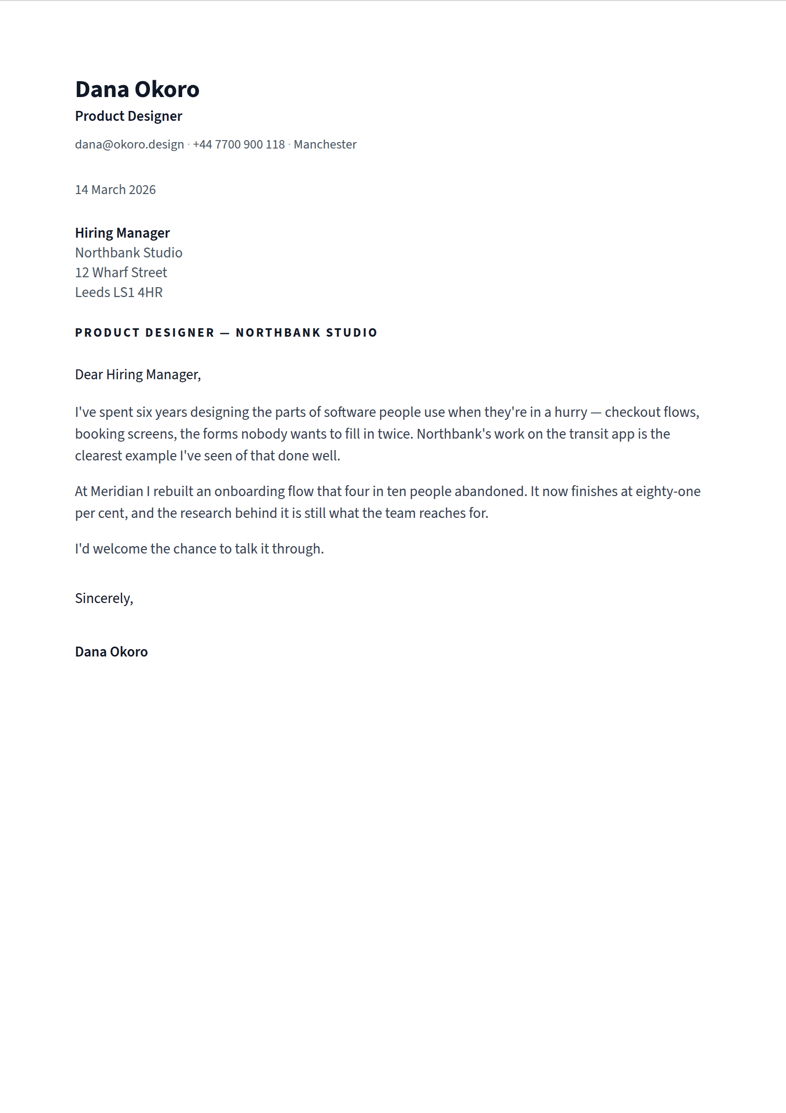 Dispatch cover letter template