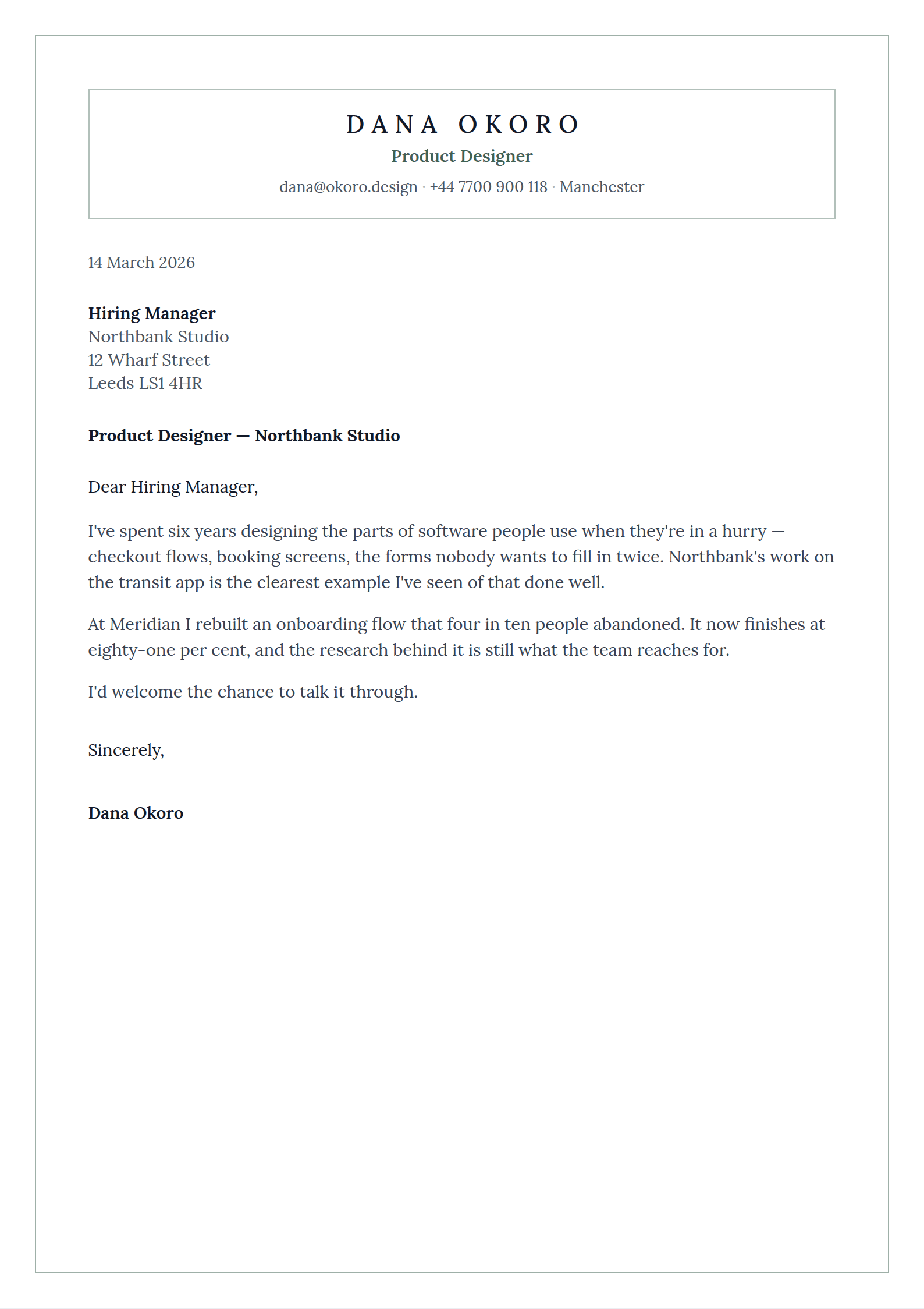 Emblem cover letter template