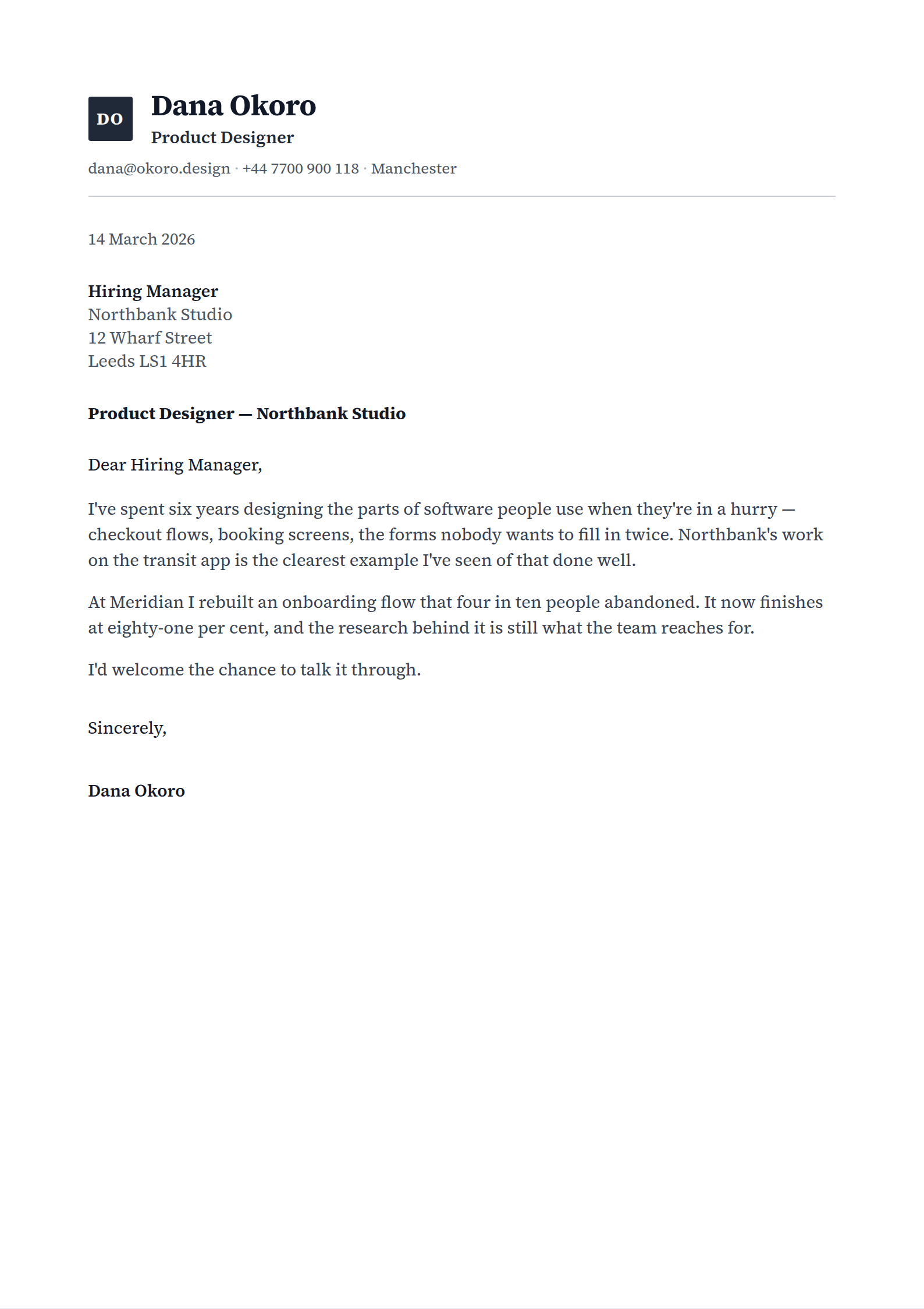 Emboss cover letter template