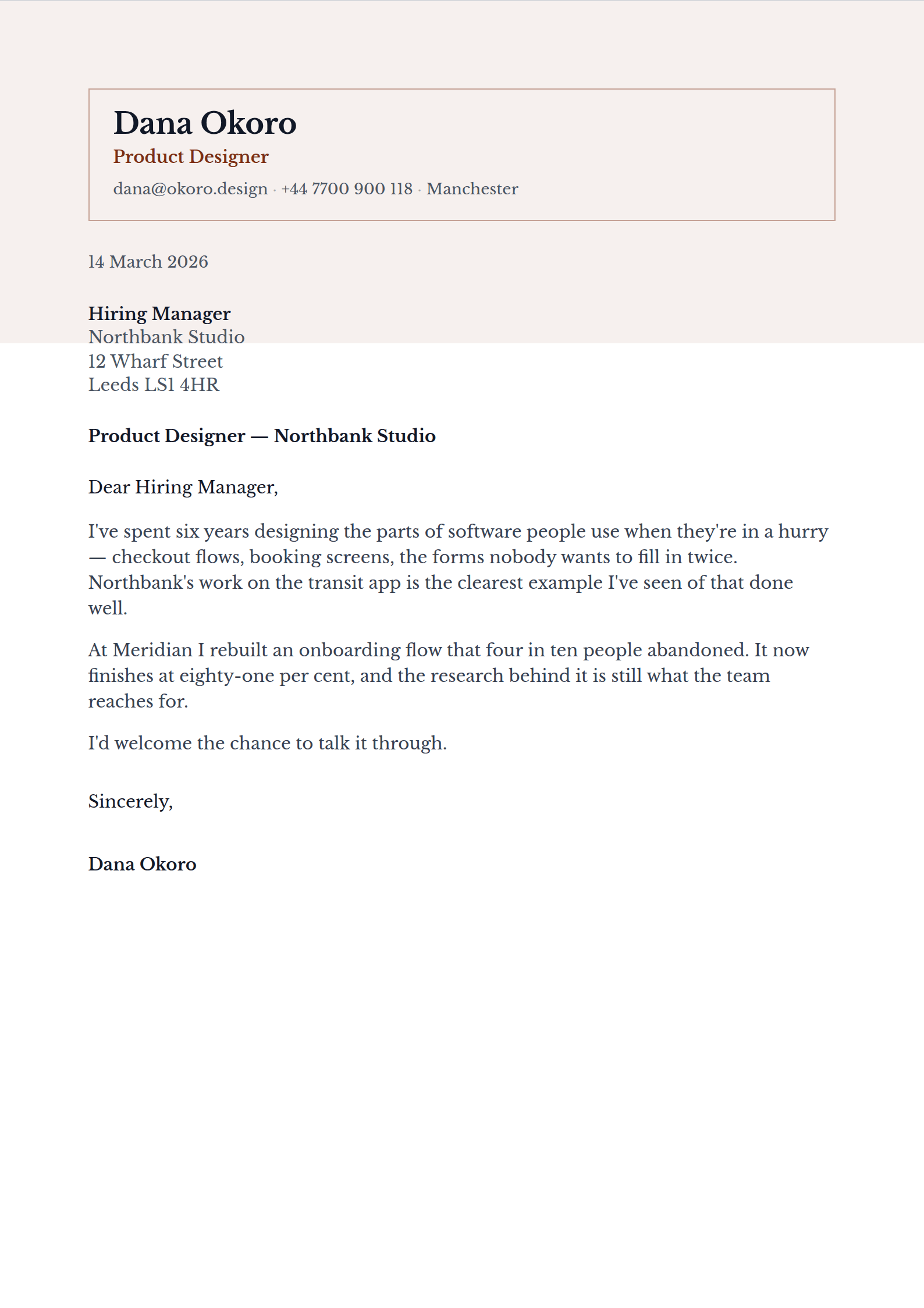 Endpaper cover letter template