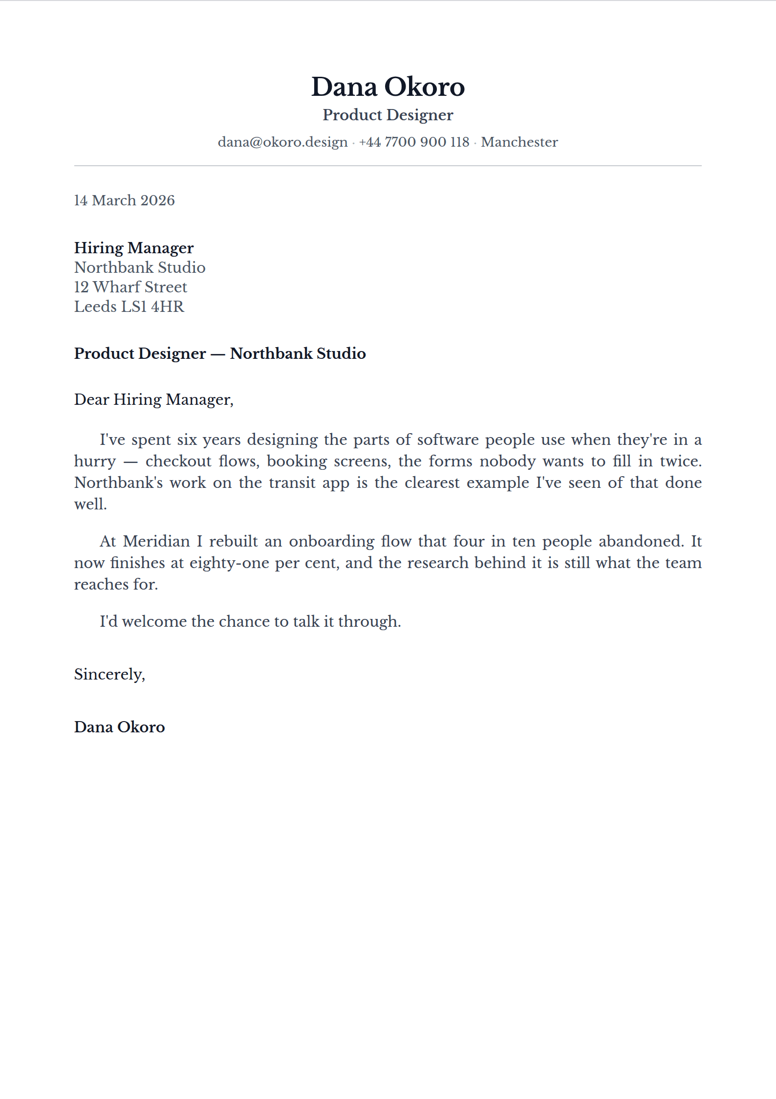 Epistle cover letter template