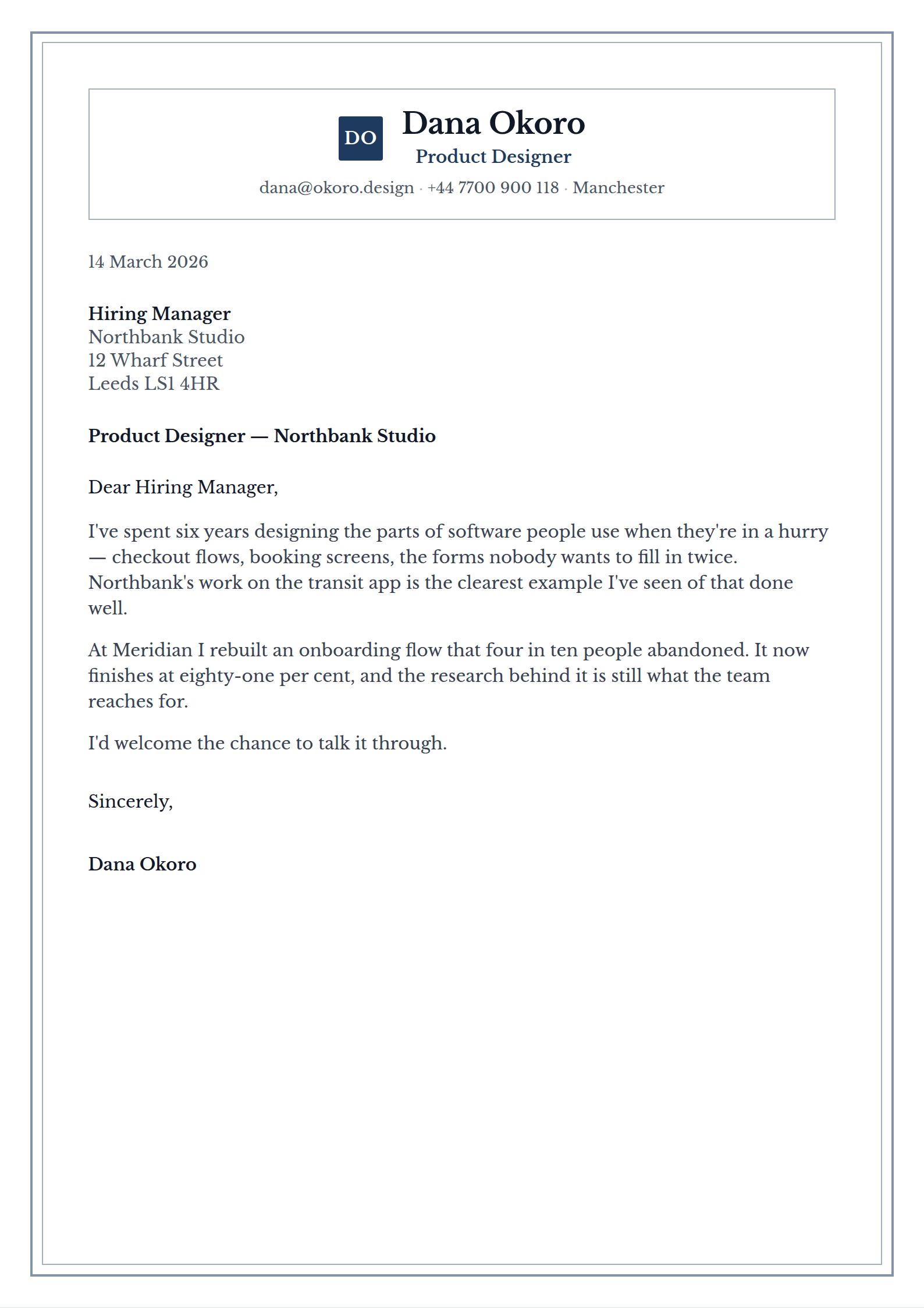 Escutcheon cover letter template