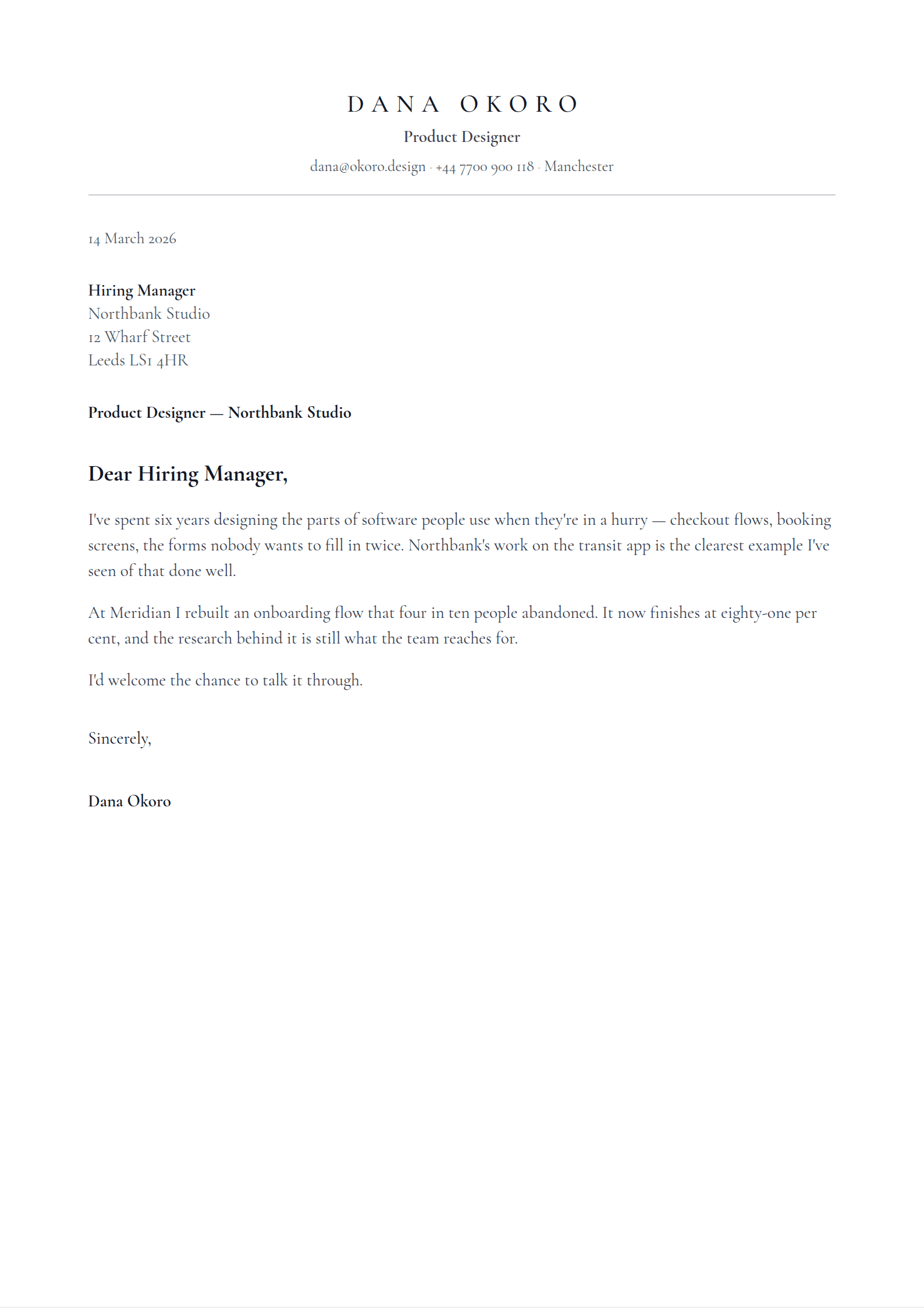 Exordium cover letter template