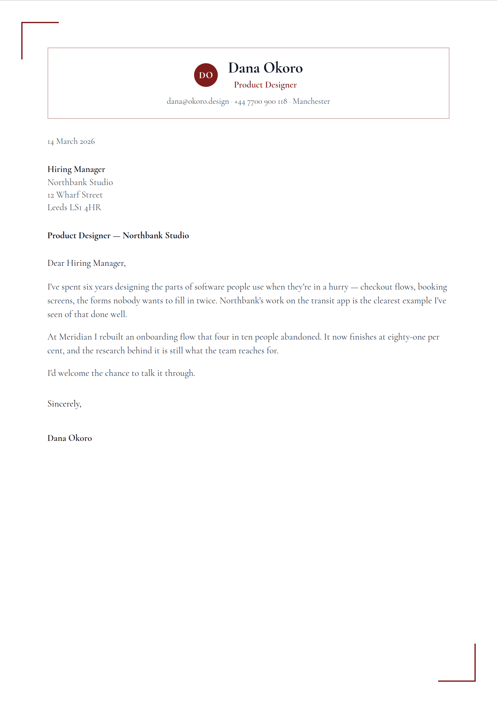 Finial cover letter template
