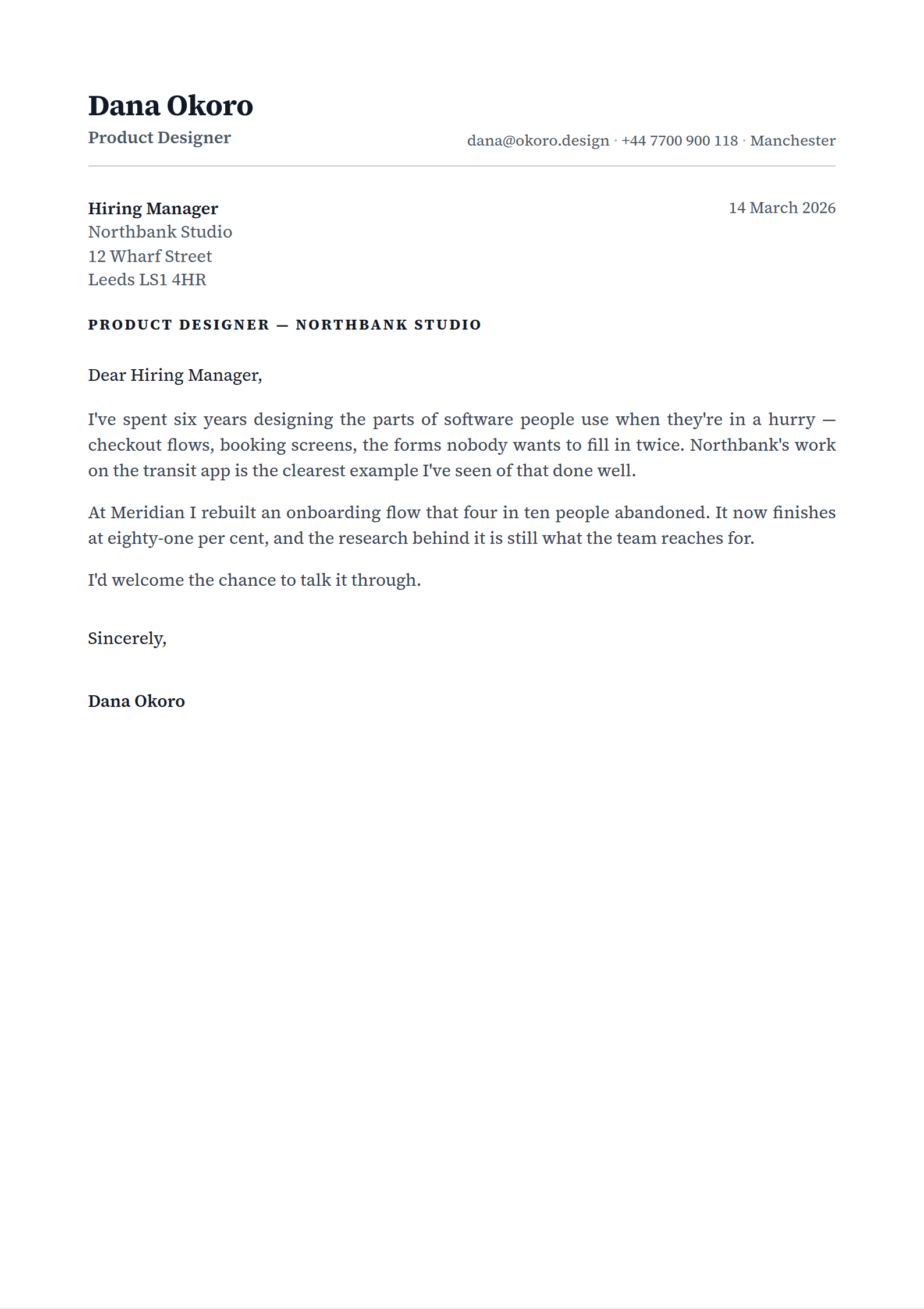 Gazette cover letter template