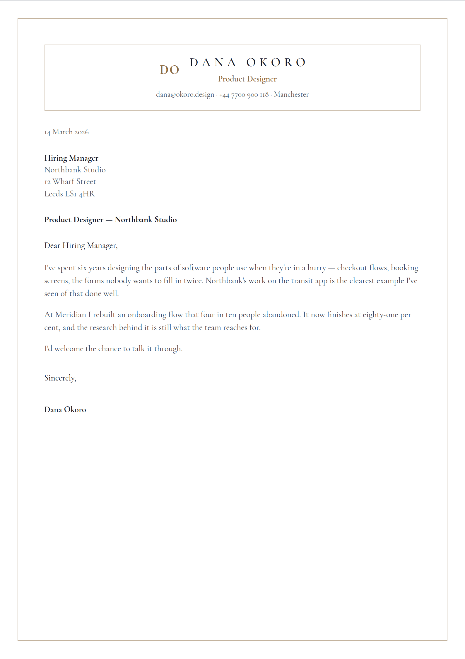Gilt cover letter template