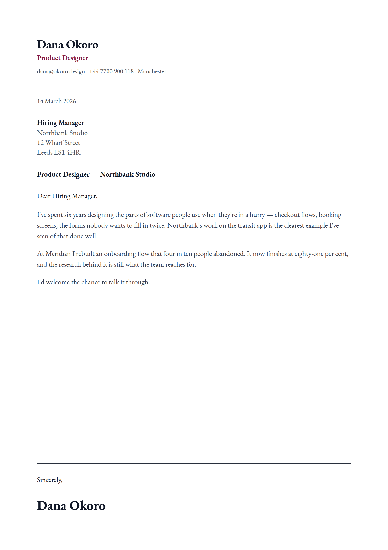 Grace cover letter template