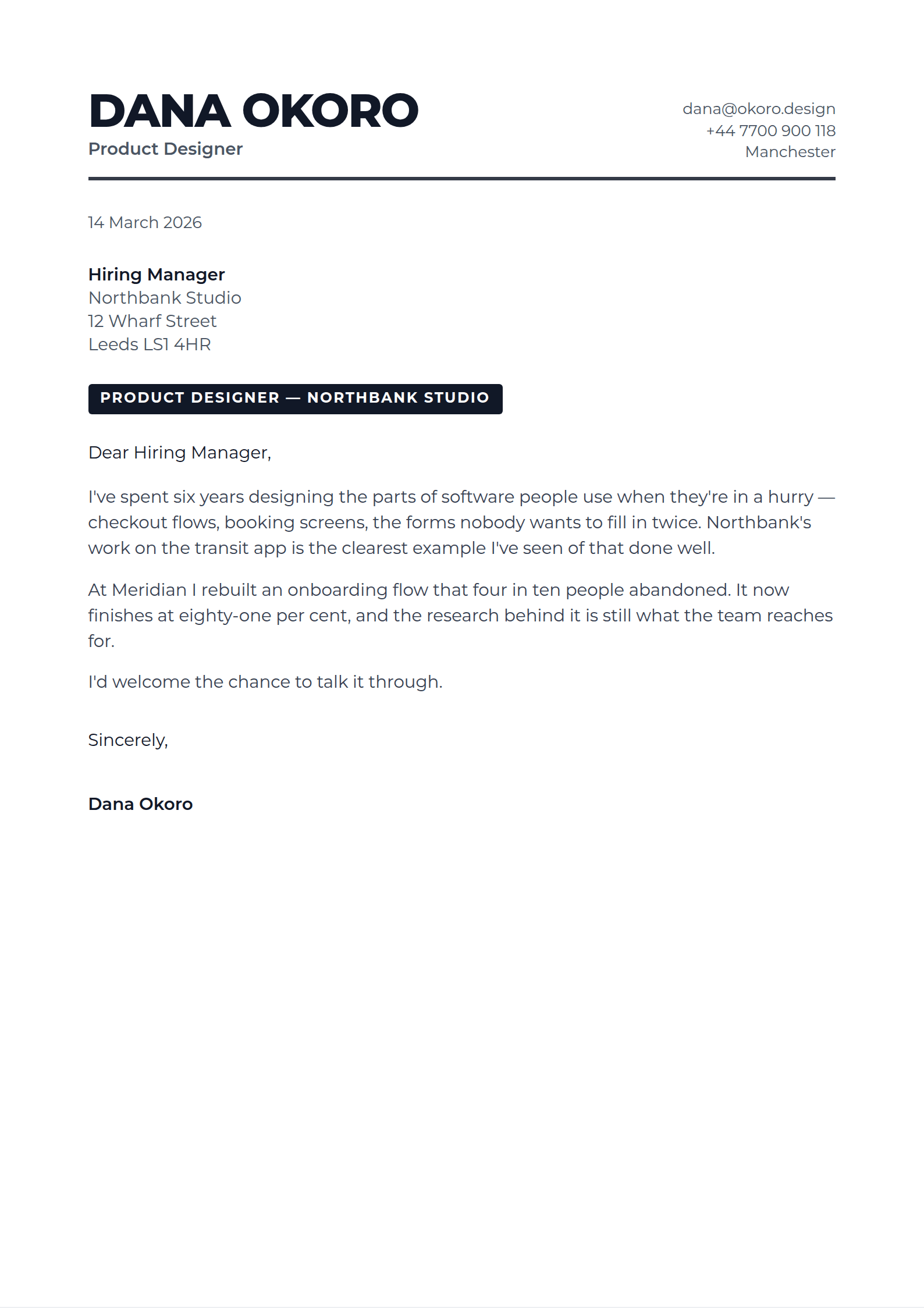Grotesk cover letter template