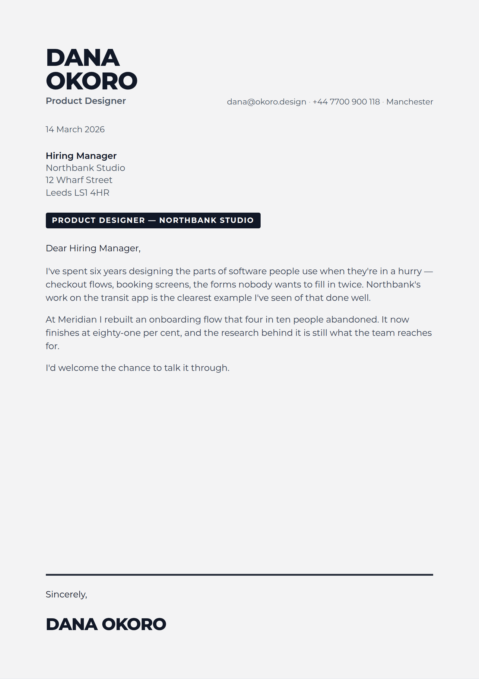 Headline cover letter template