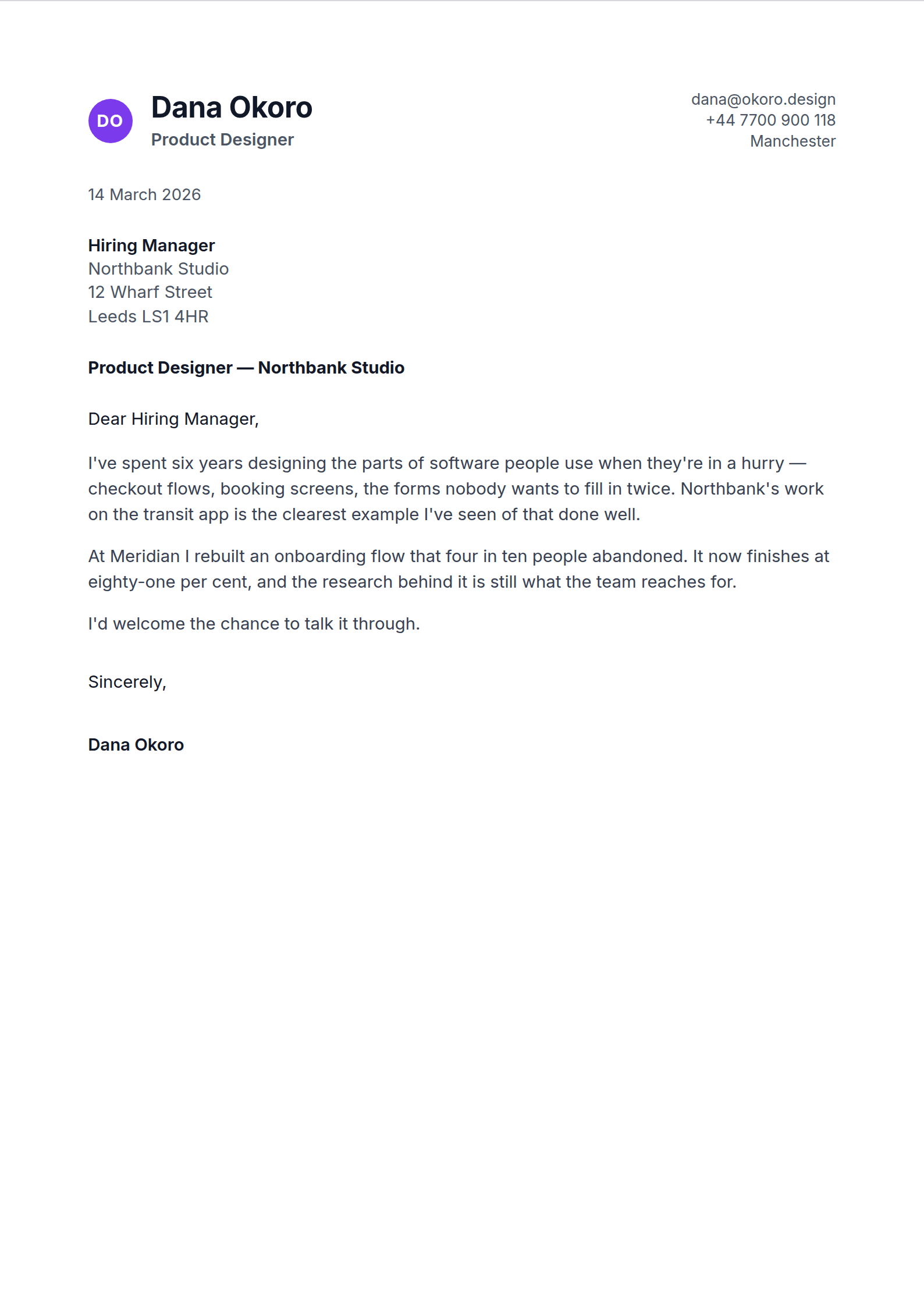 Initial cover letter template