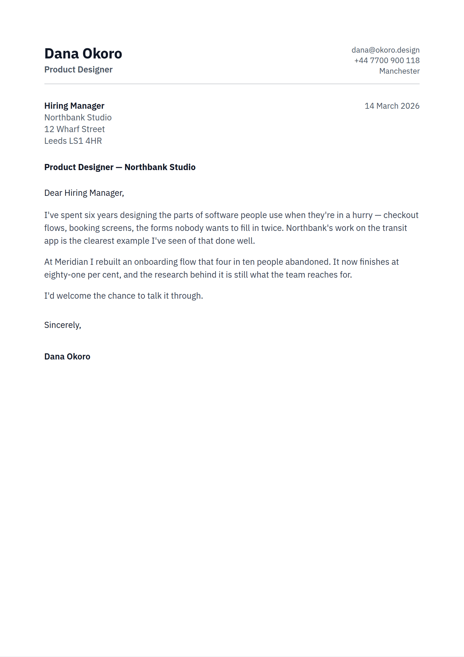 Interview cover letter template