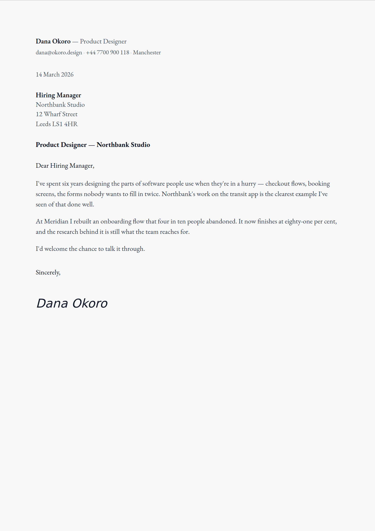 Laid cover letter template