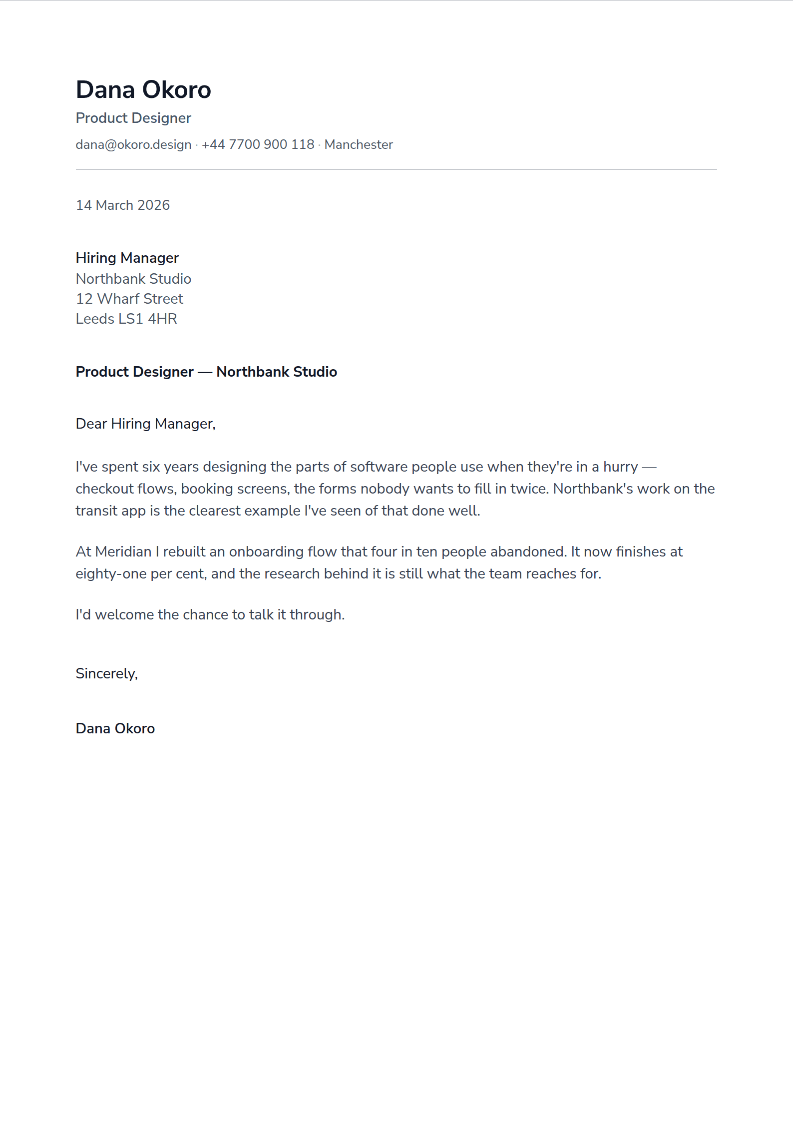 Leading cover letter template