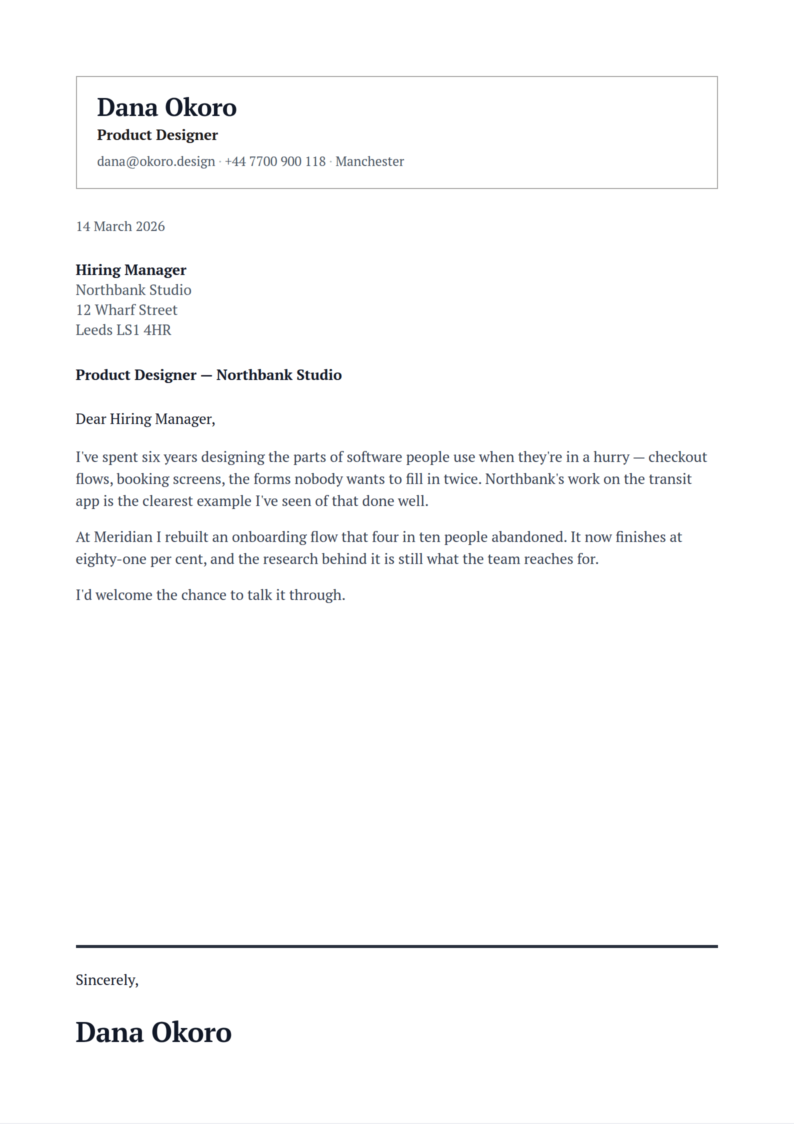 Lectern cover letter template