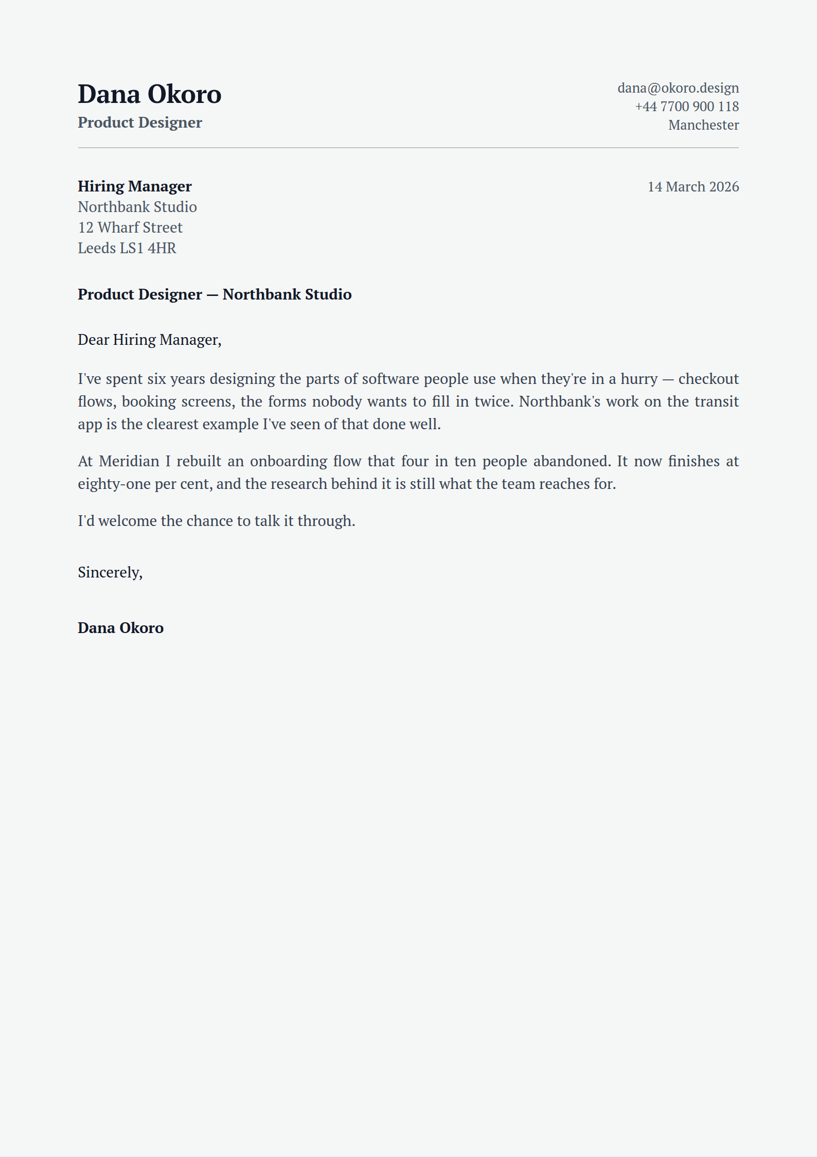 Legation cover letter template