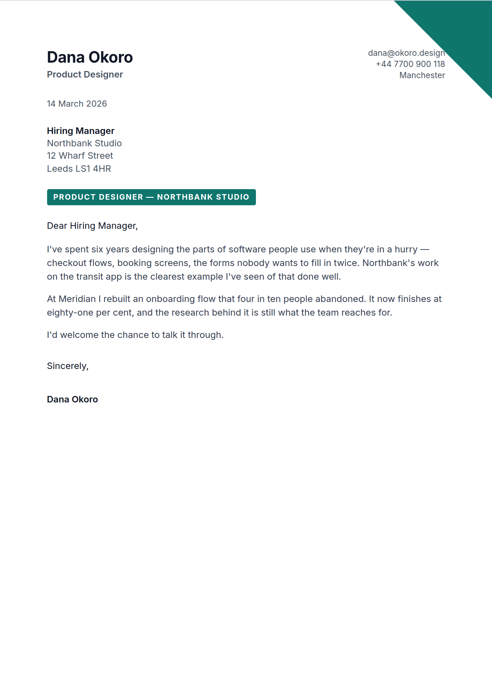 Letterbox cover letter template