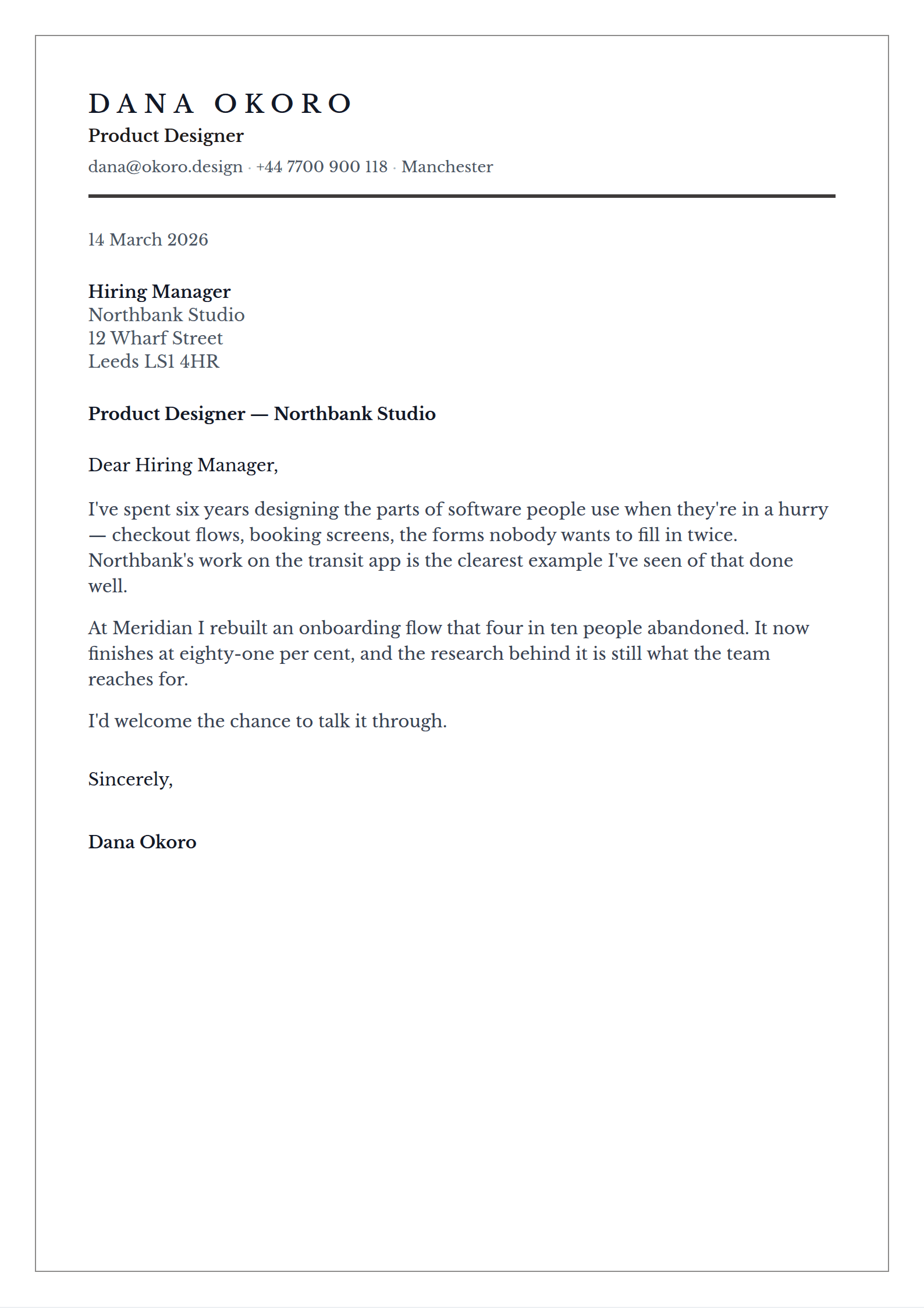 Letterpress cover letter template