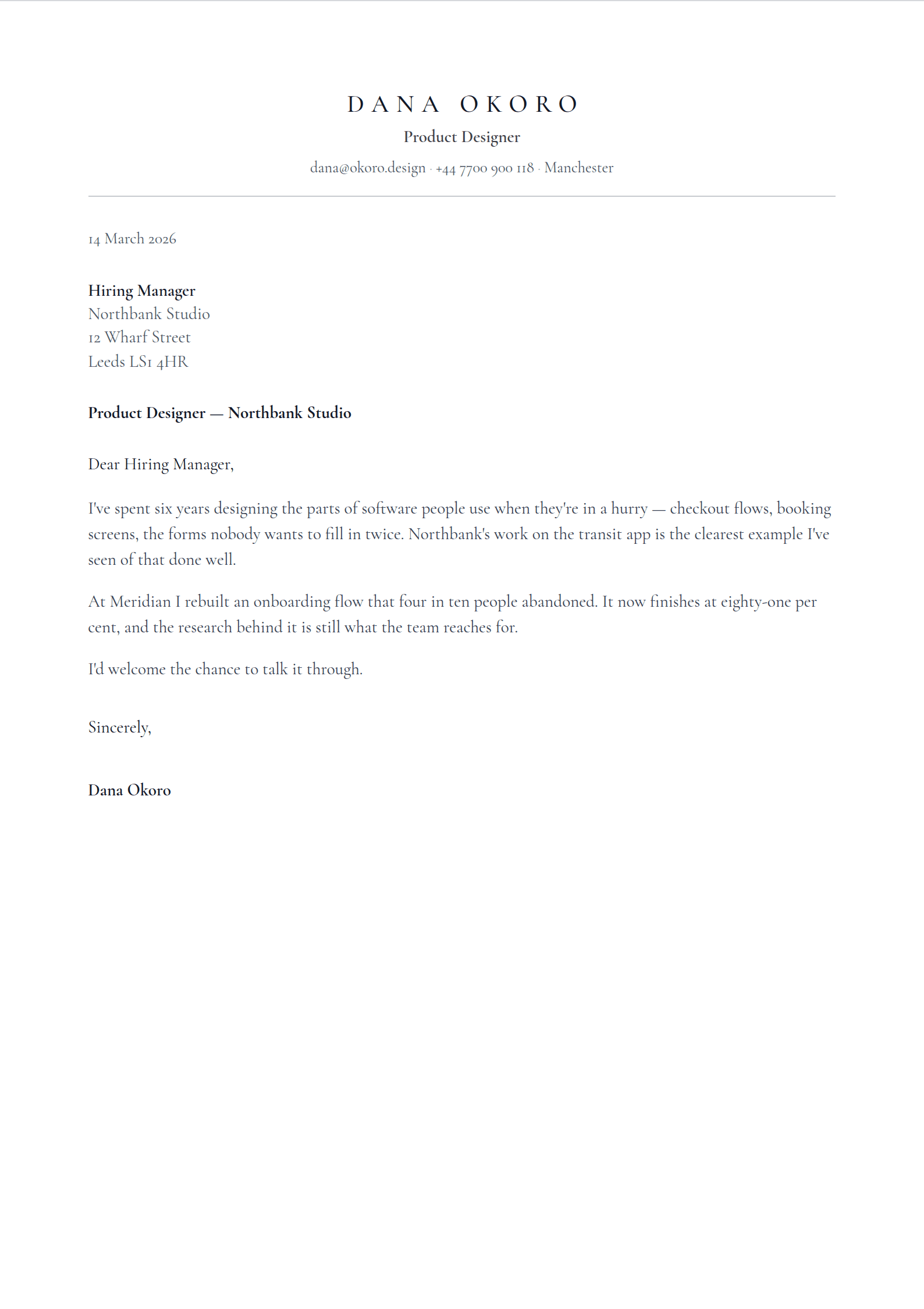 Ligature cover letter template