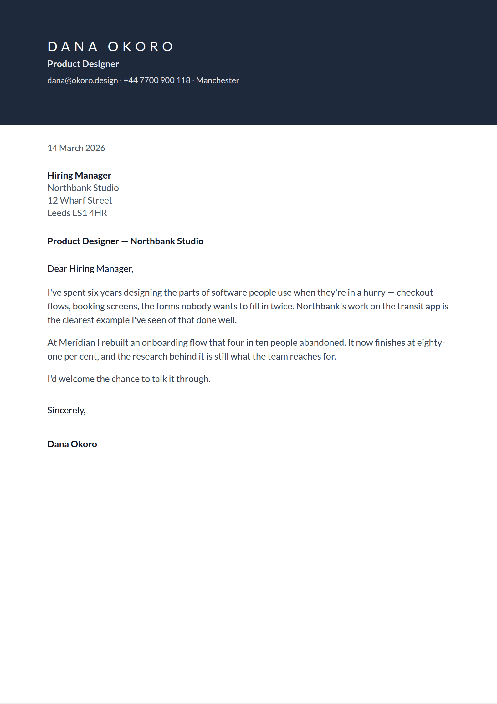 Majuscule cover letter template
