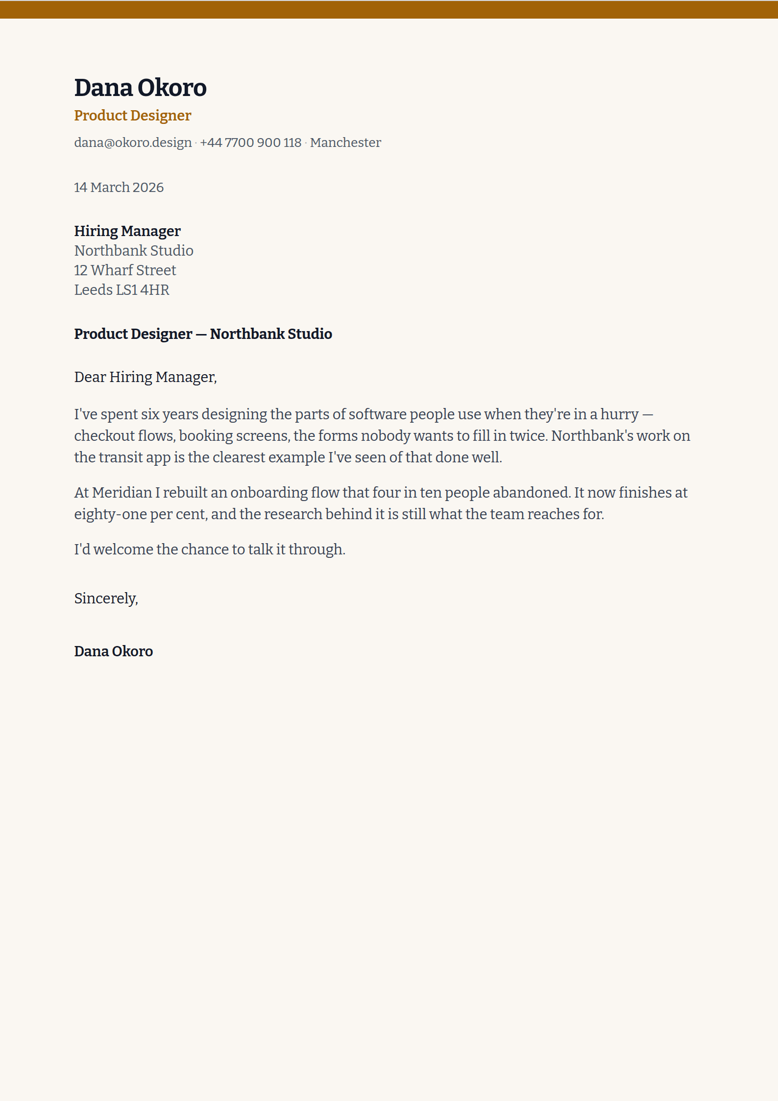 Manila cover letter template