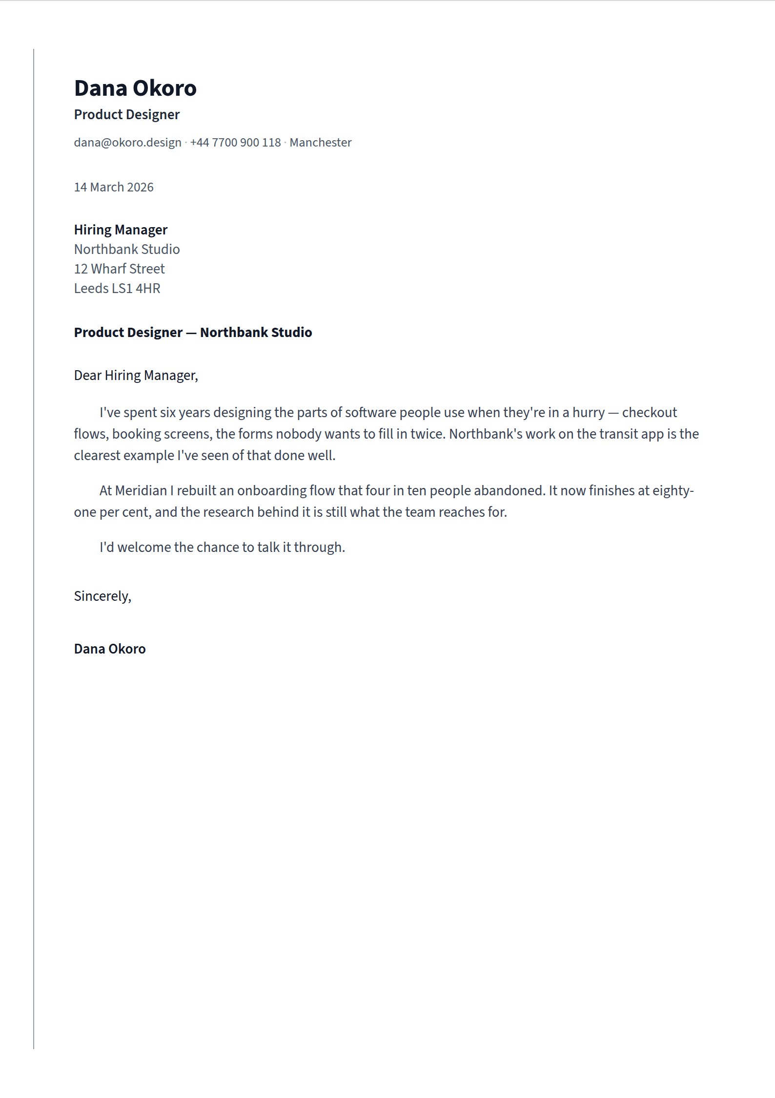 Margin cover letter template