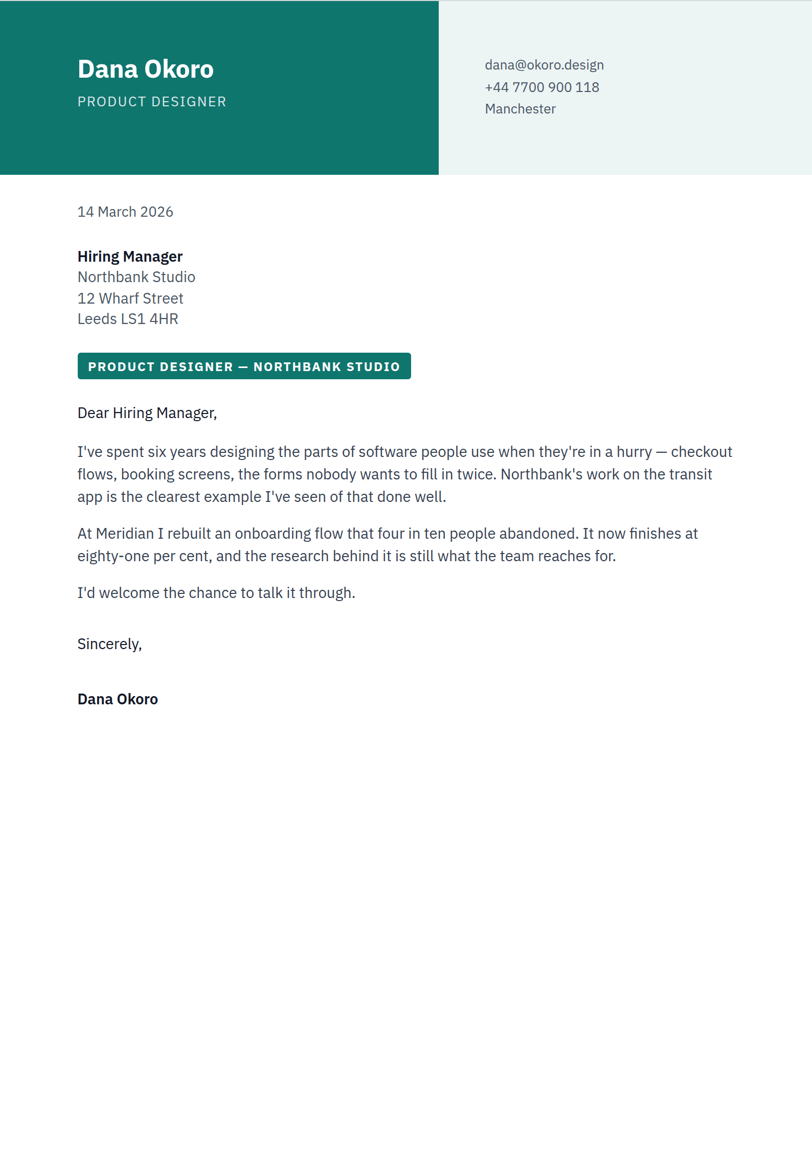 Matrix cover letter template