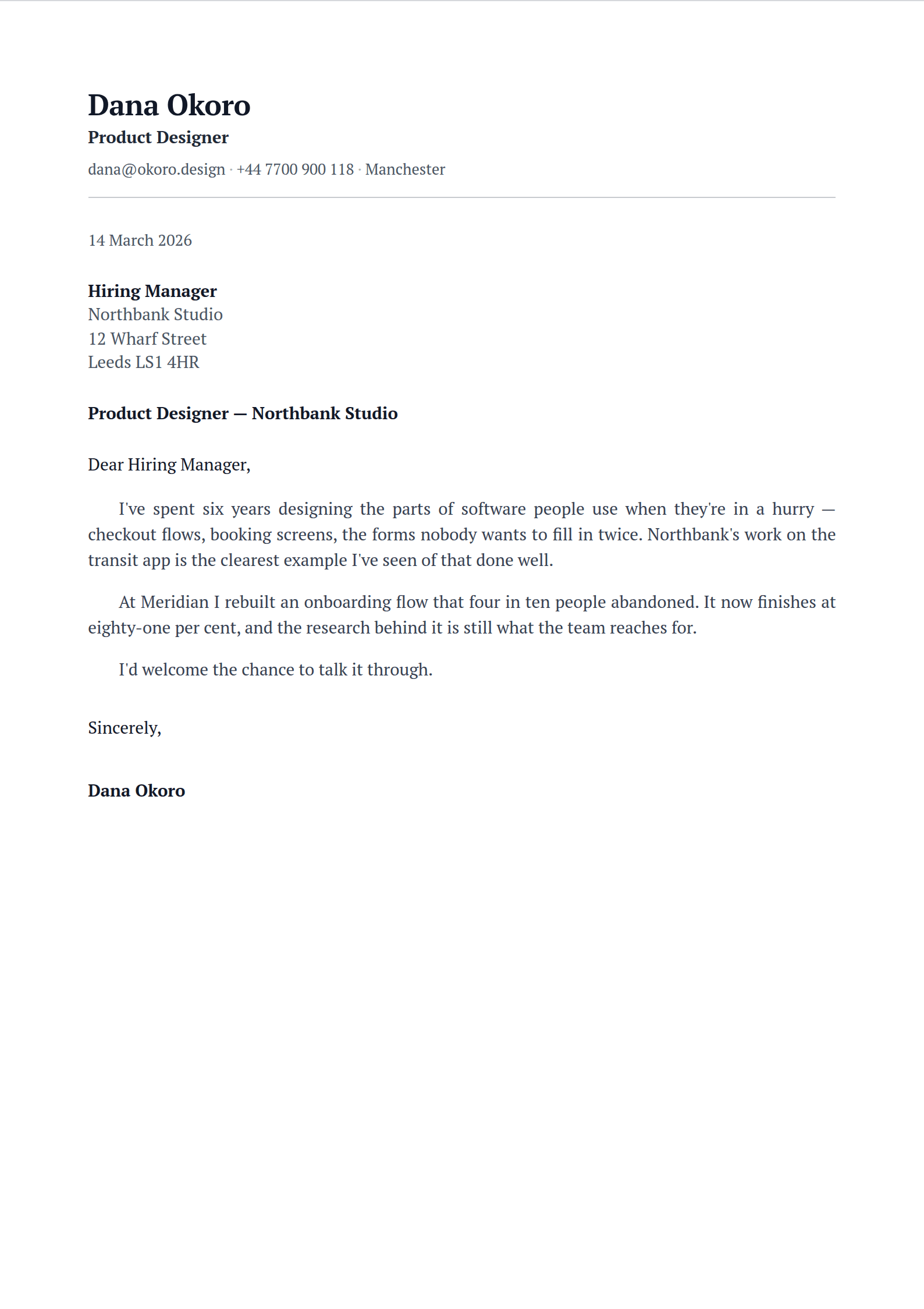 Missive cover letter template