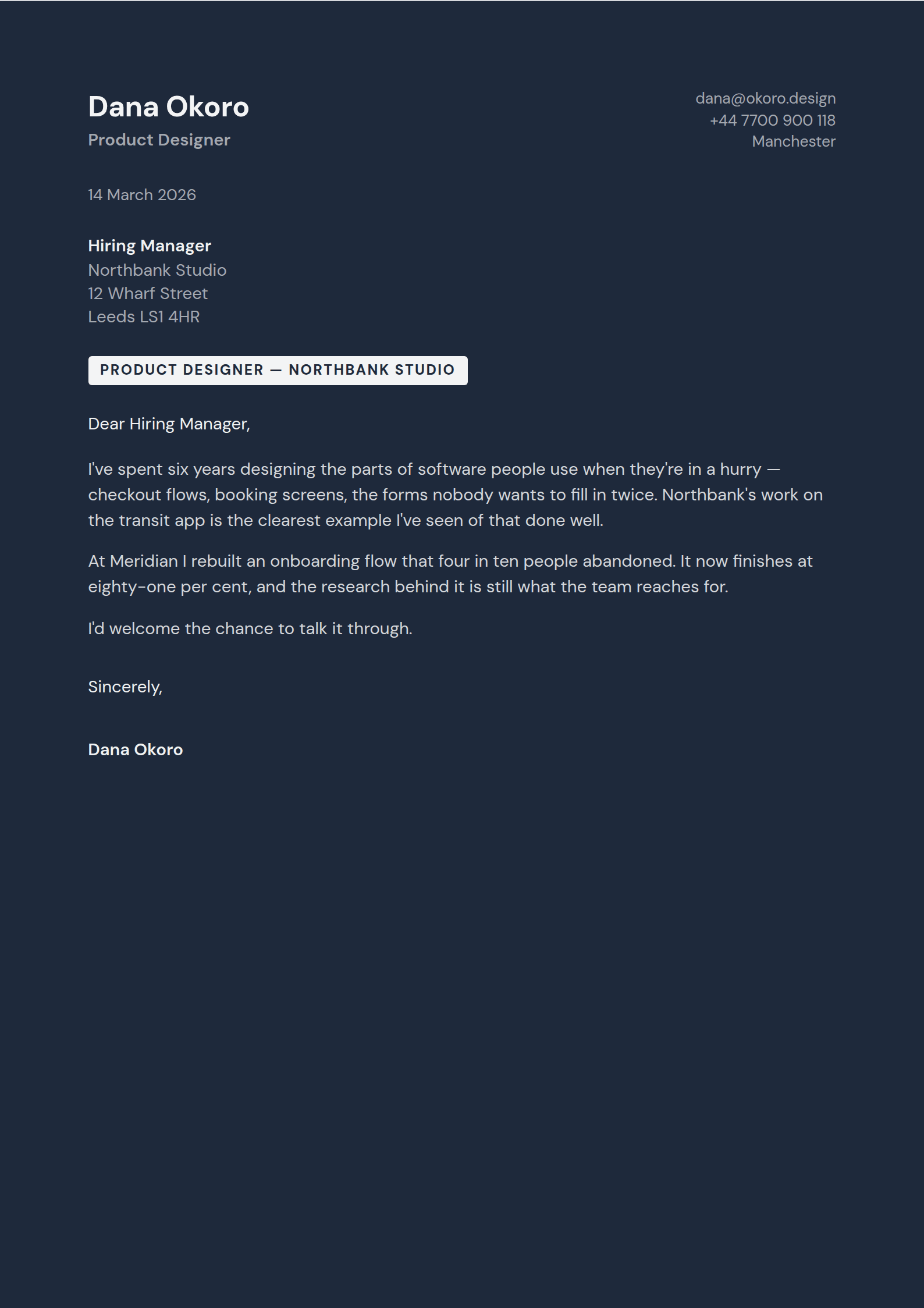 Nib cover letter template