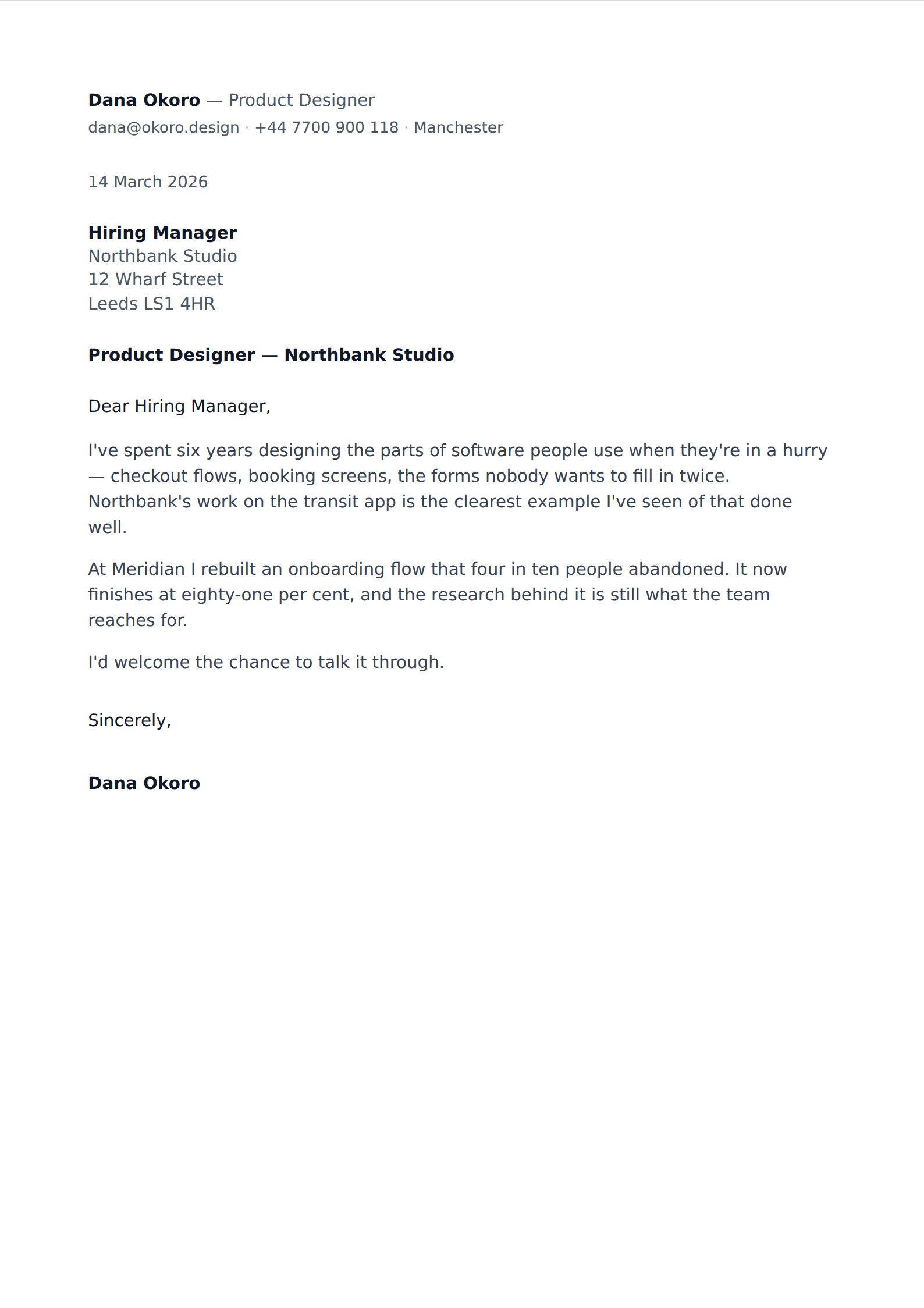 Note cover letter template