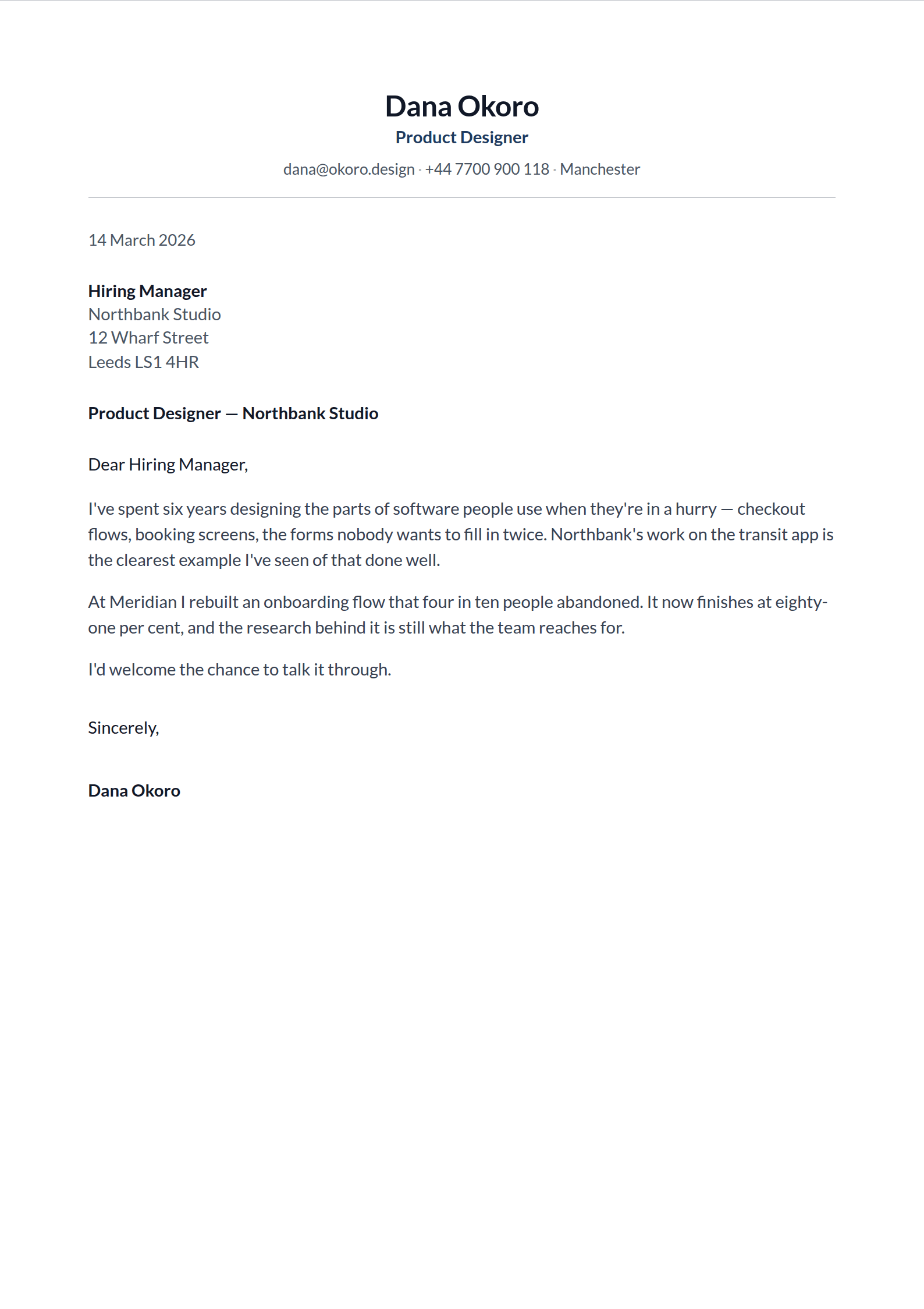 Notice cover letter template
