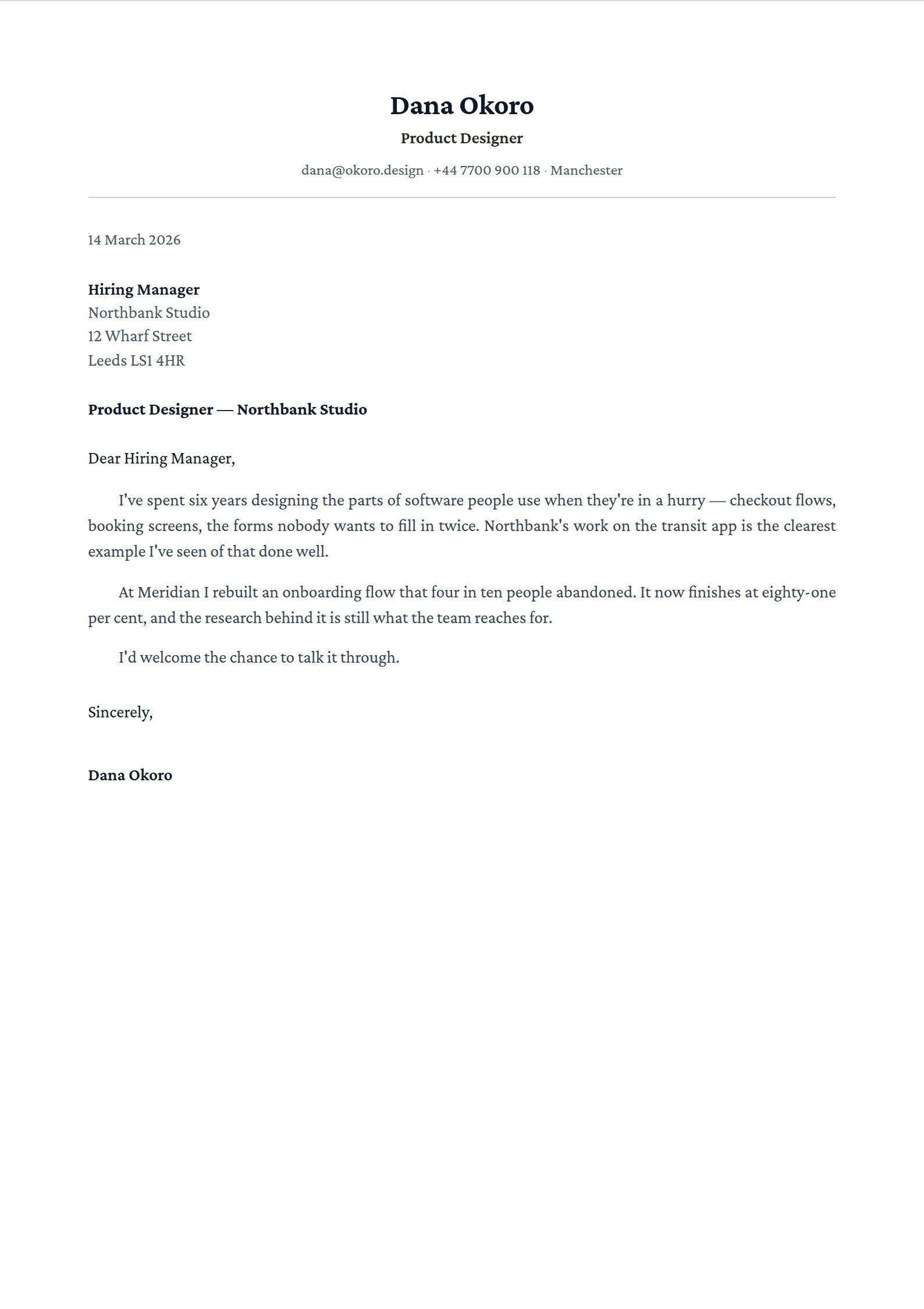 Octavo cover letter template