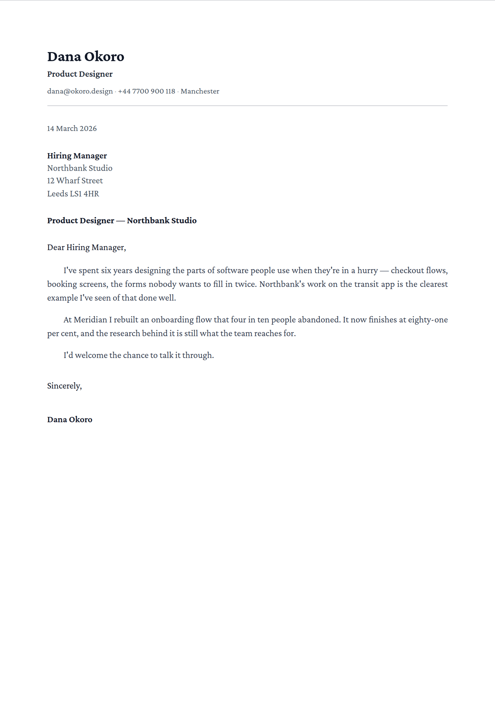 Pilcrow cover letter template