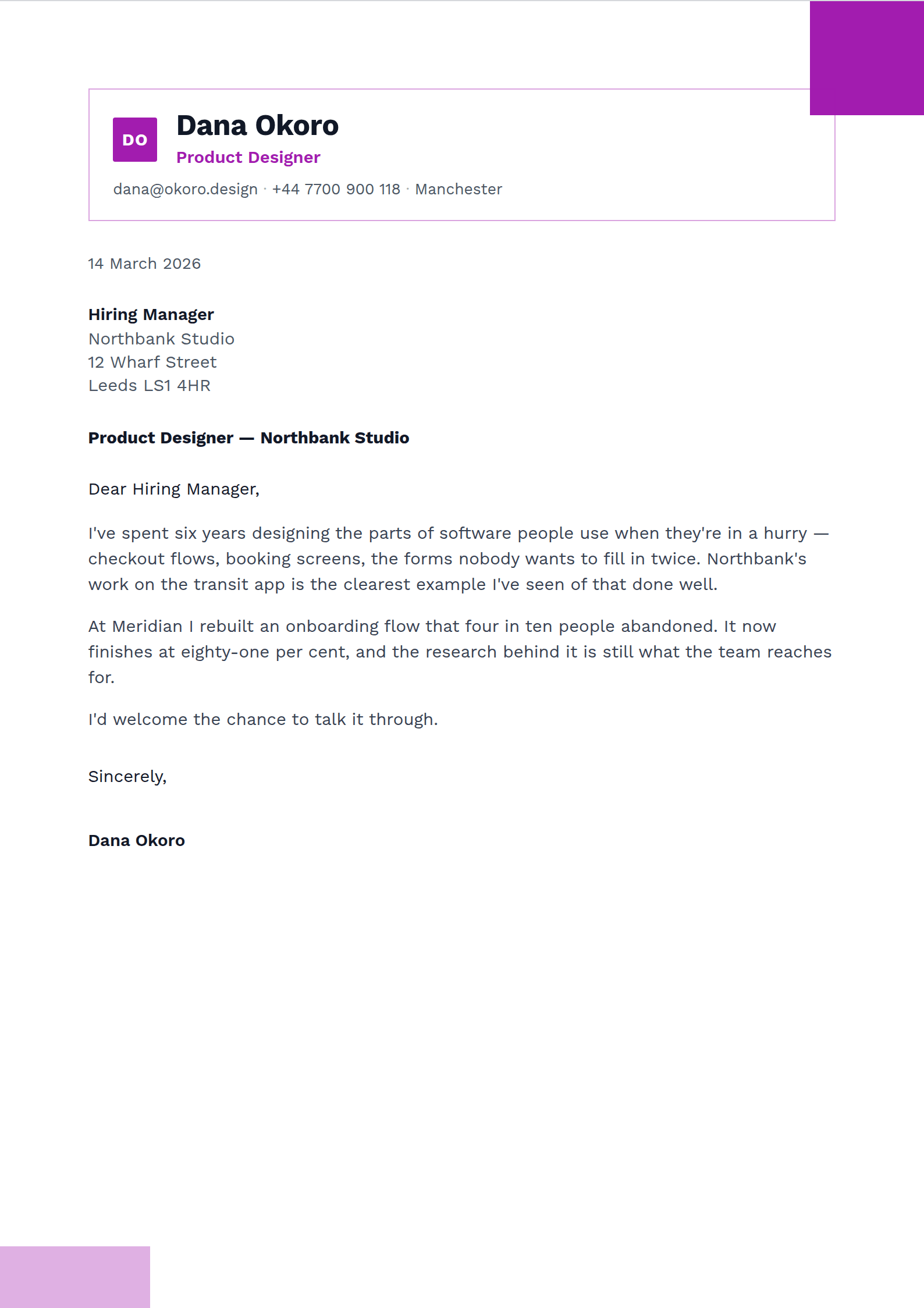 Plaque cover letter template