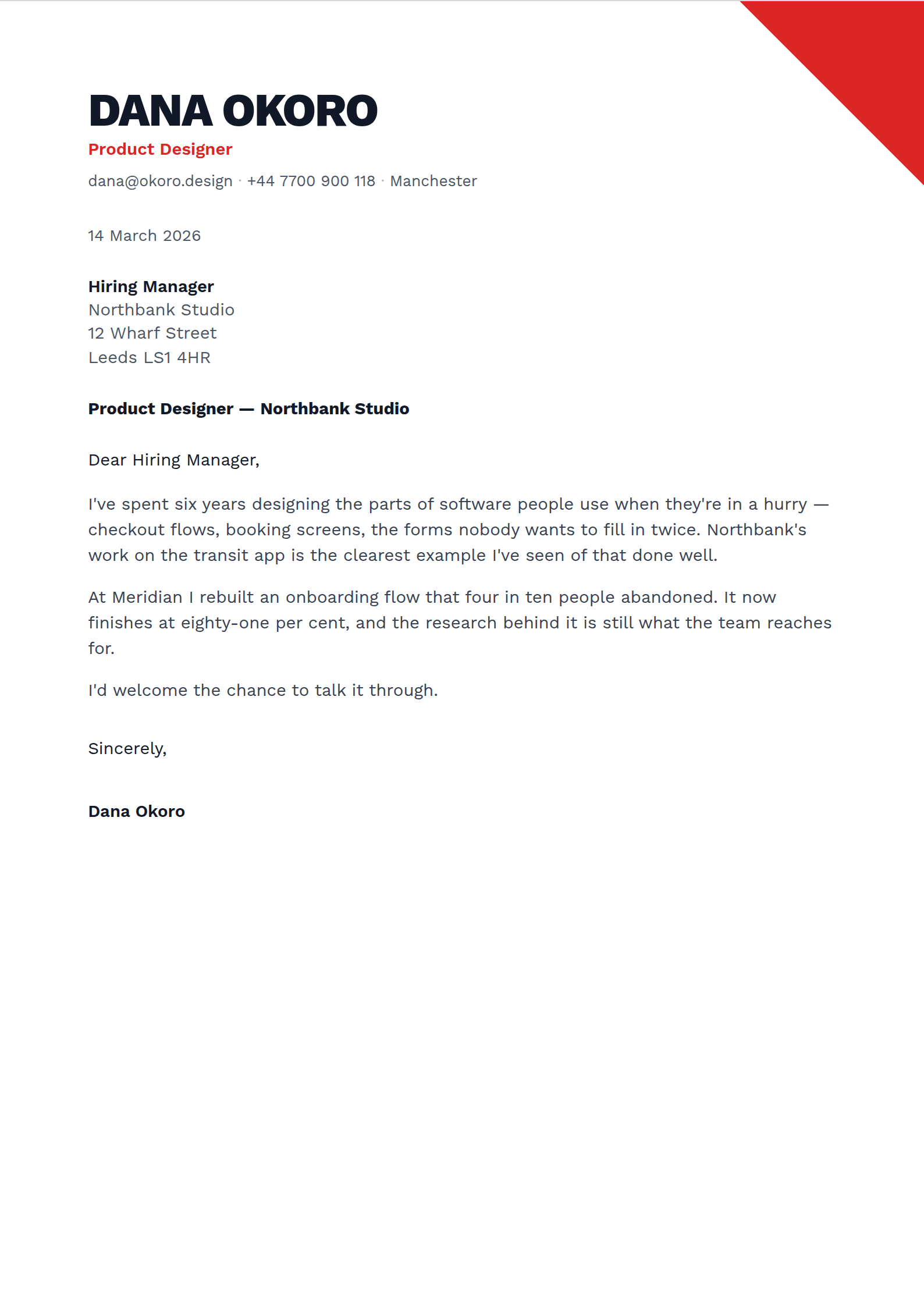 Postbox cover letter template