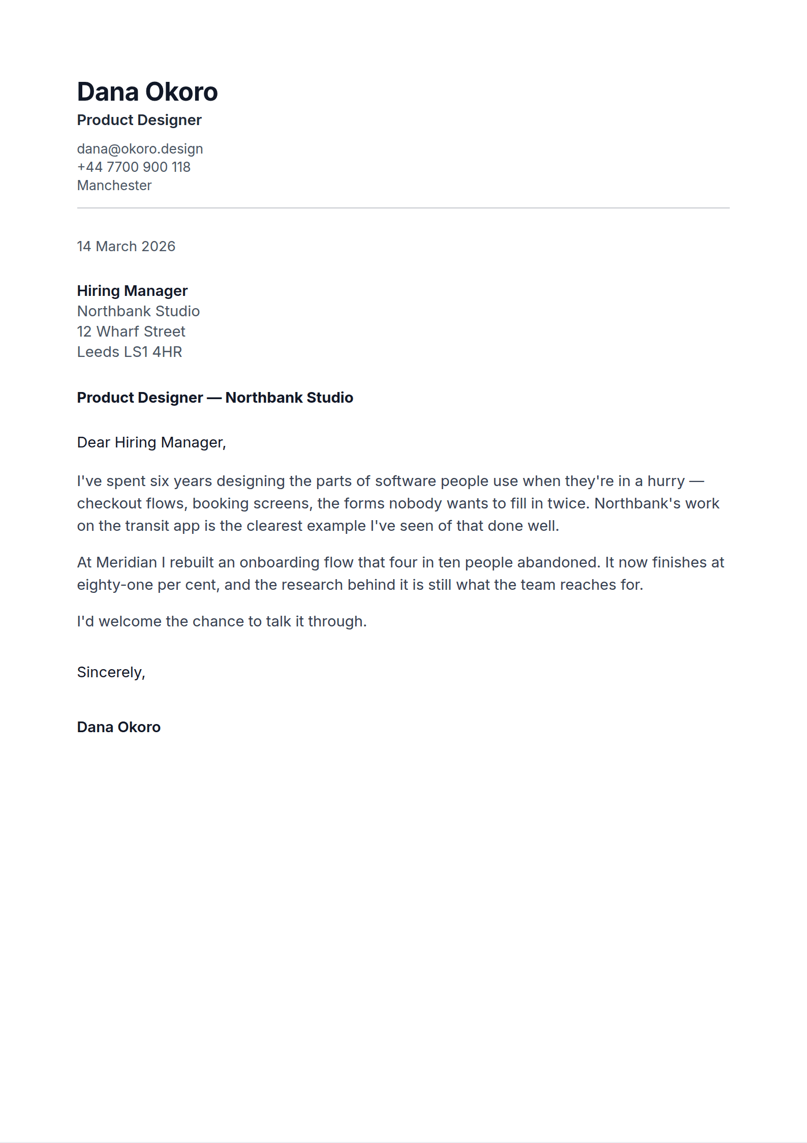 Postmark cover letter template